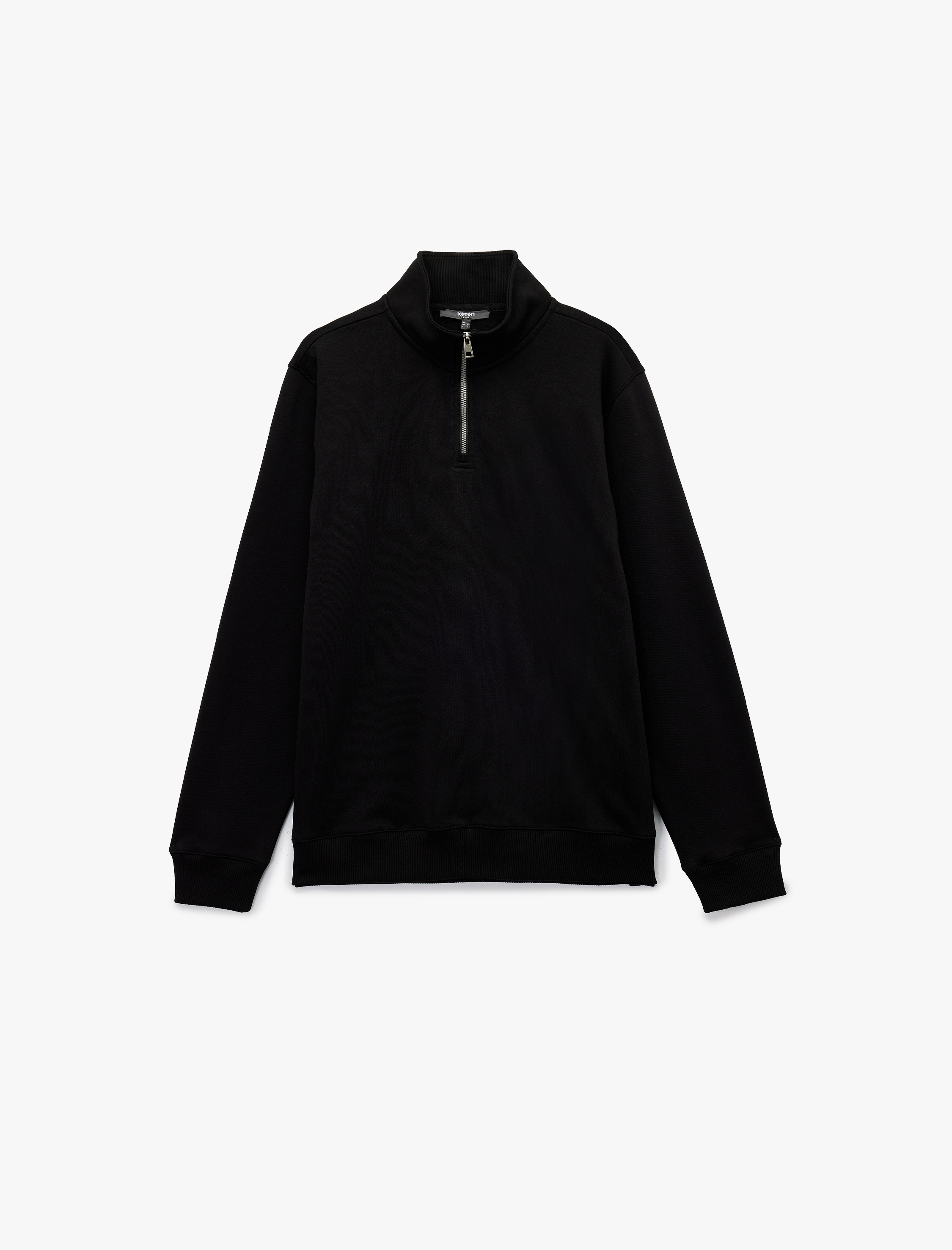   Uzun Kollu Şardonlu Basic Yarım Fermuarlı Sweatshirt