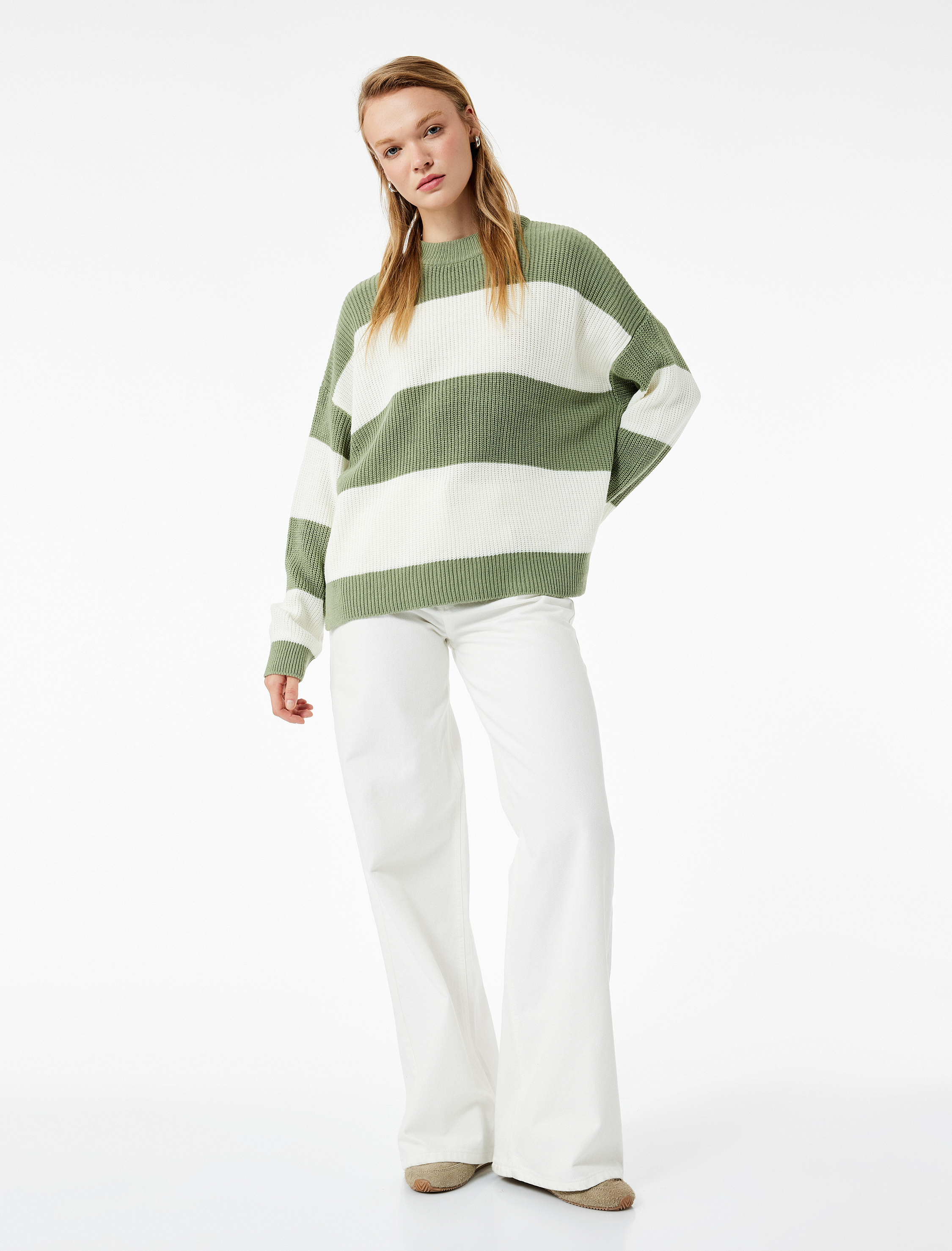   Uzun Kollu Bisiklet Yaka Renk Bloklu Triko Kazak