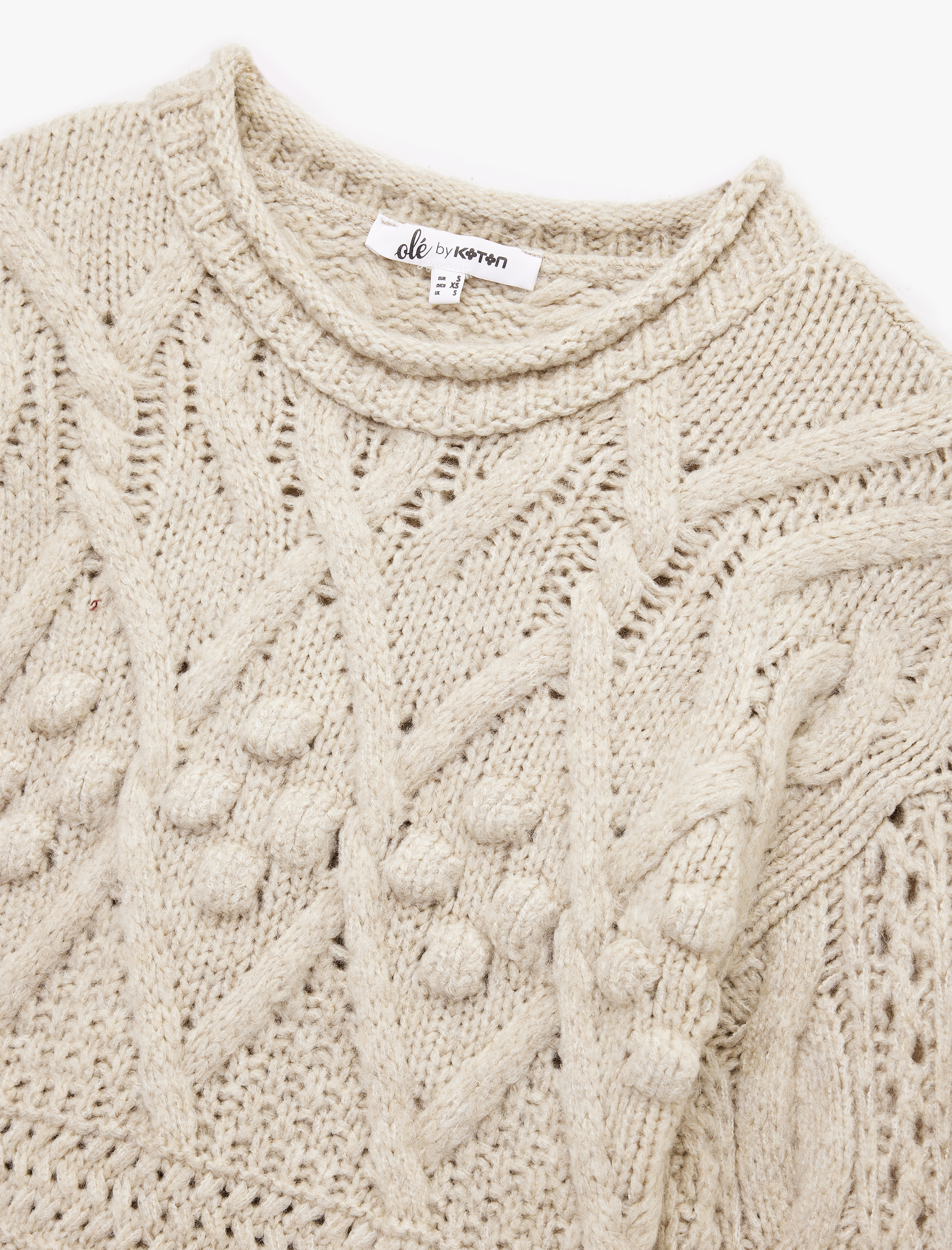   Bisiklet Yaka Uzun Kollu Örgü Dokulu Triko Crop Kazak