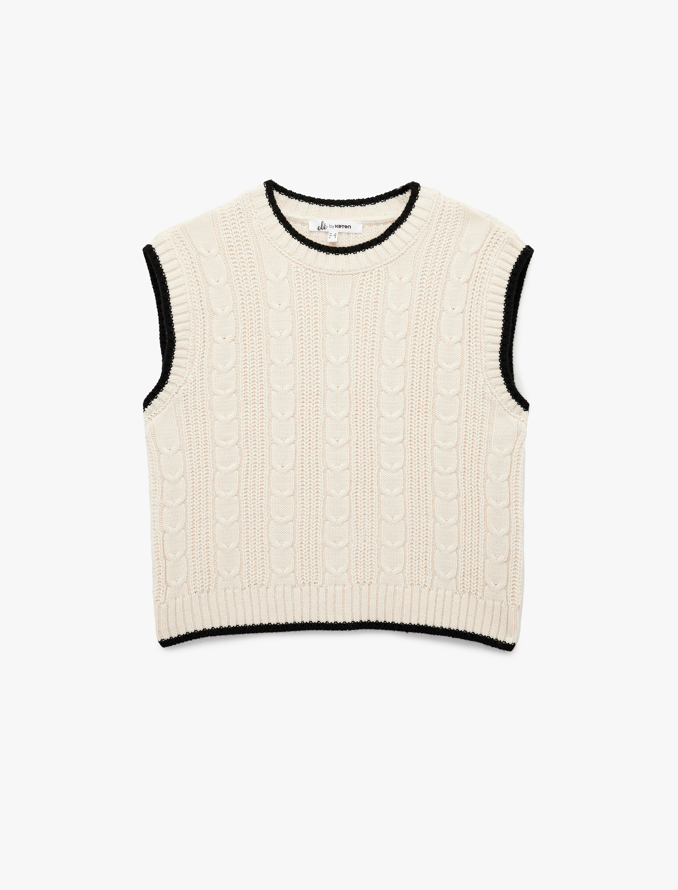   Saç Örgü Dokulu Kolsuz Biyeli Bisiklet Yaka Süveter