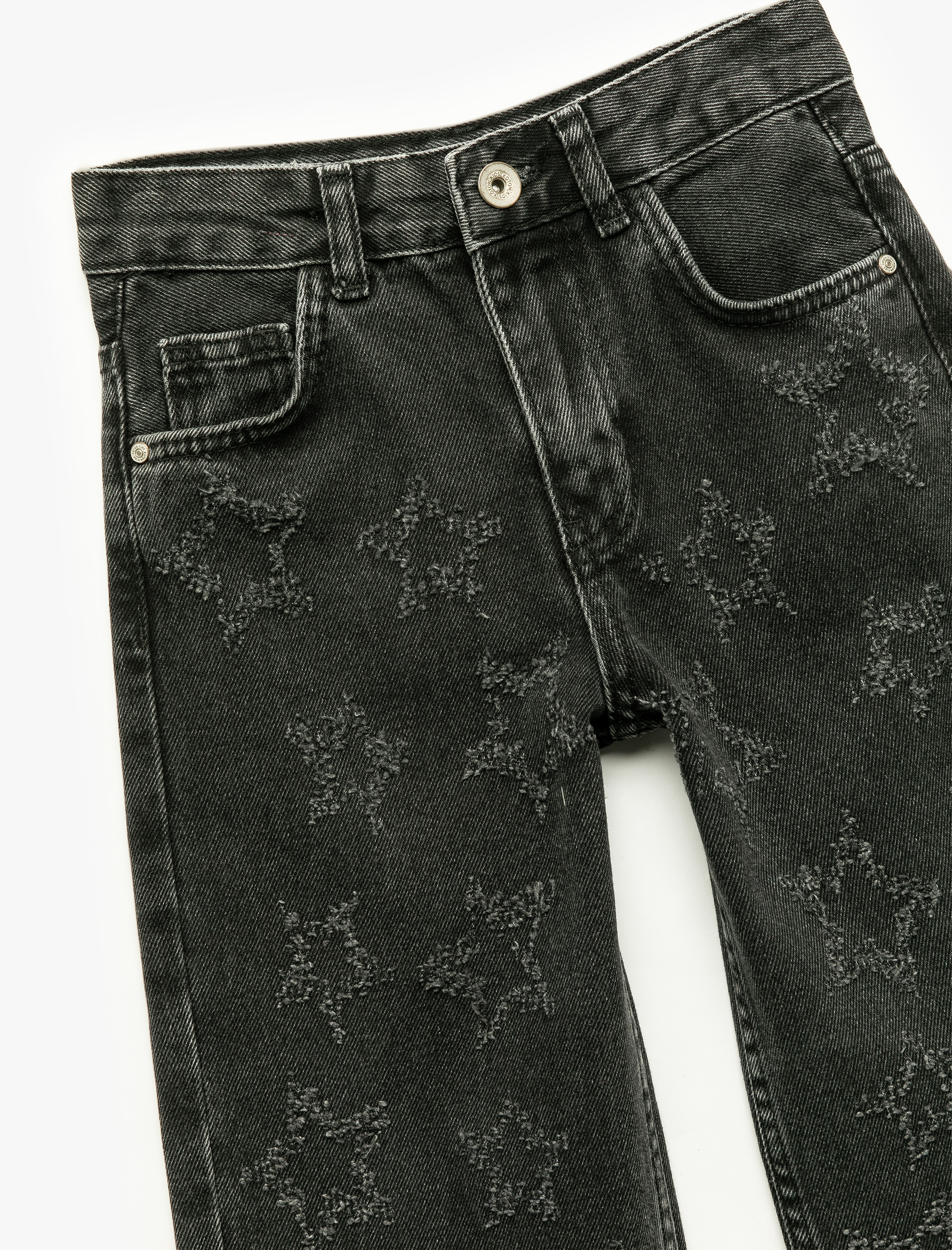  Kız Çocuk Yıldız Desenli Bol Kalıp Pamuklu Geniş Paça Denim Pantolon