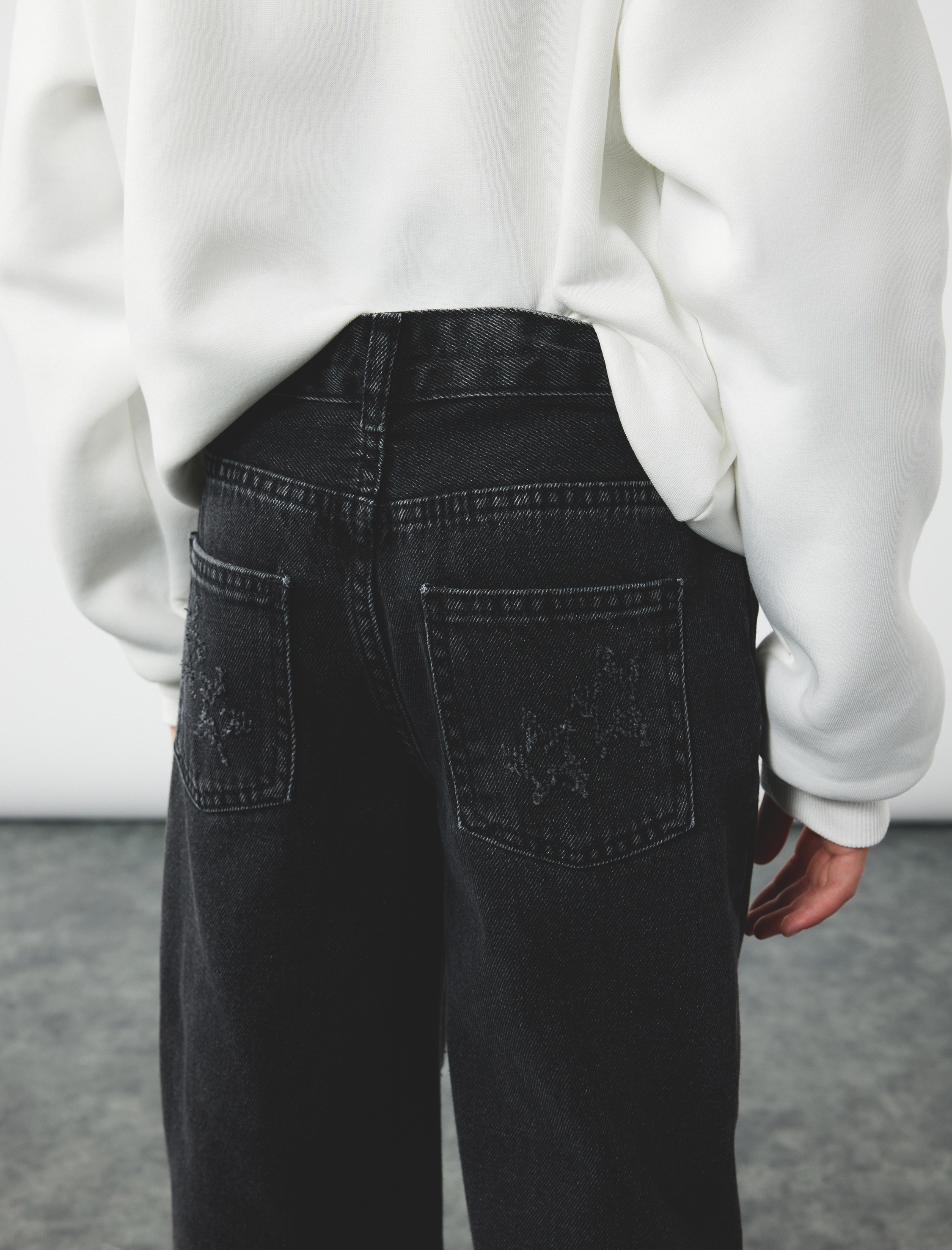  Kız Çocuk Yıldız Desenli Bol Kalıp Pamuklu Geniş Paça Denim Pantolon