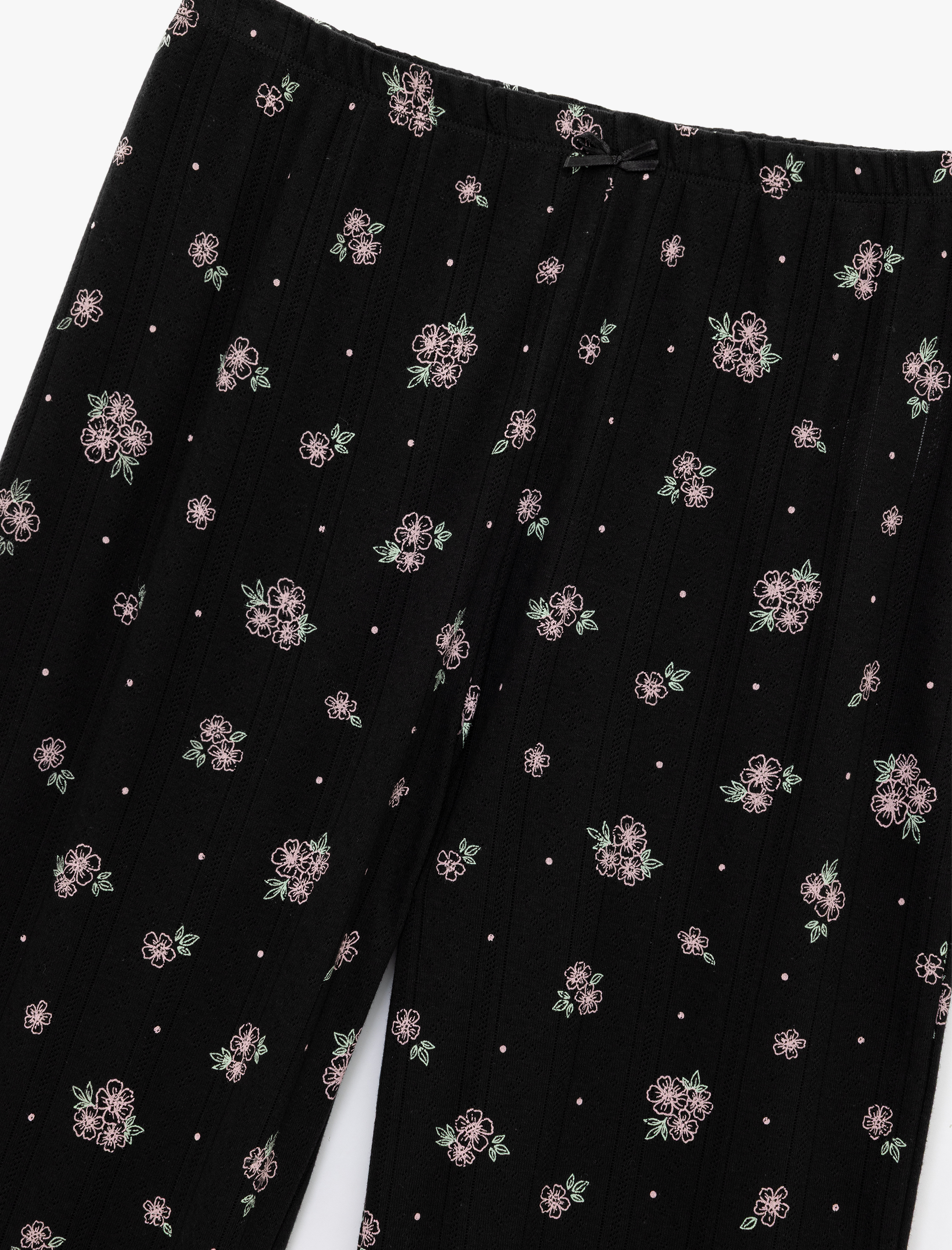   Pamuklu Düz Bol Paça Çiçekli Pijama Altı