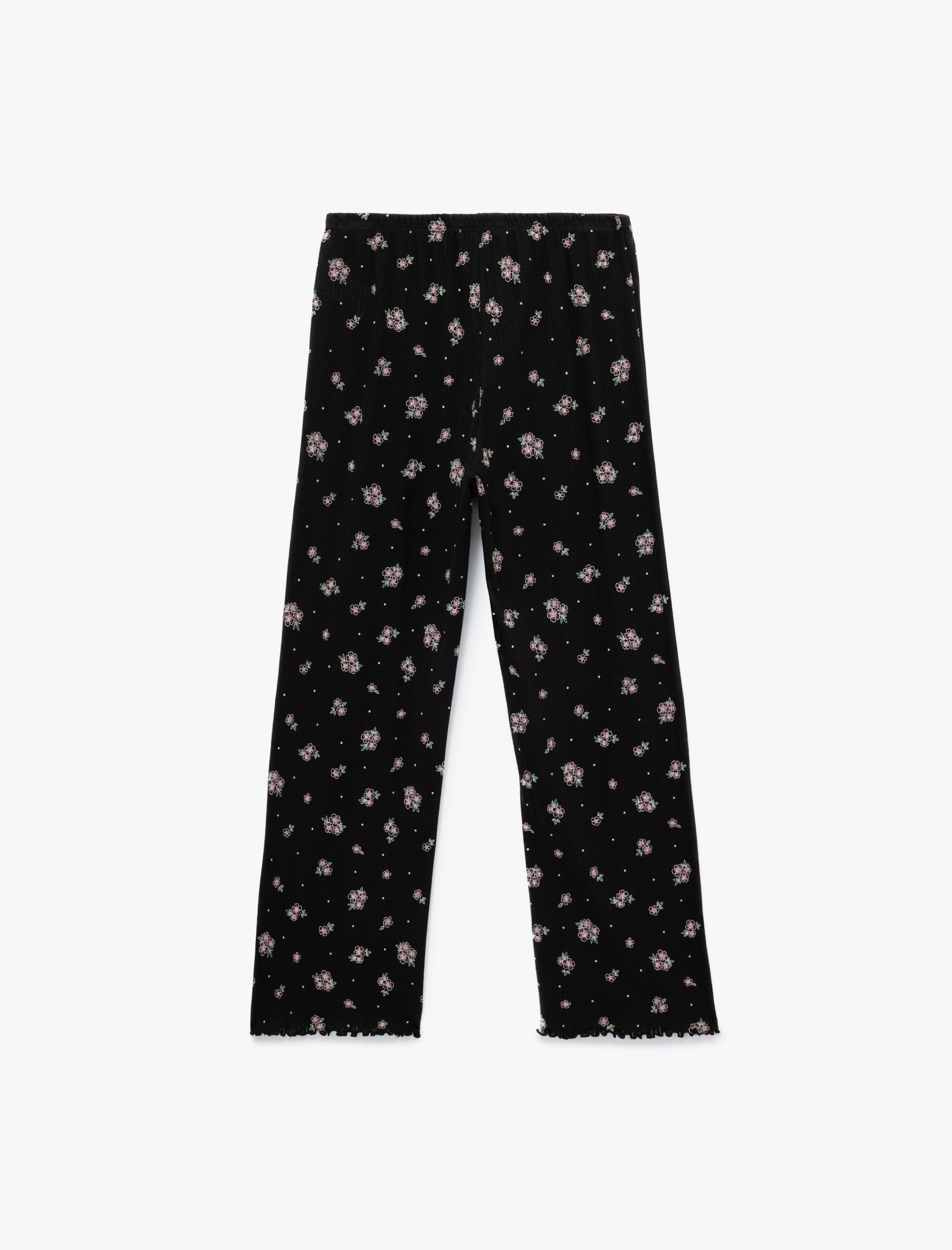   Pamuklu Düz Bol Paça Çiçekli Pijama Altı