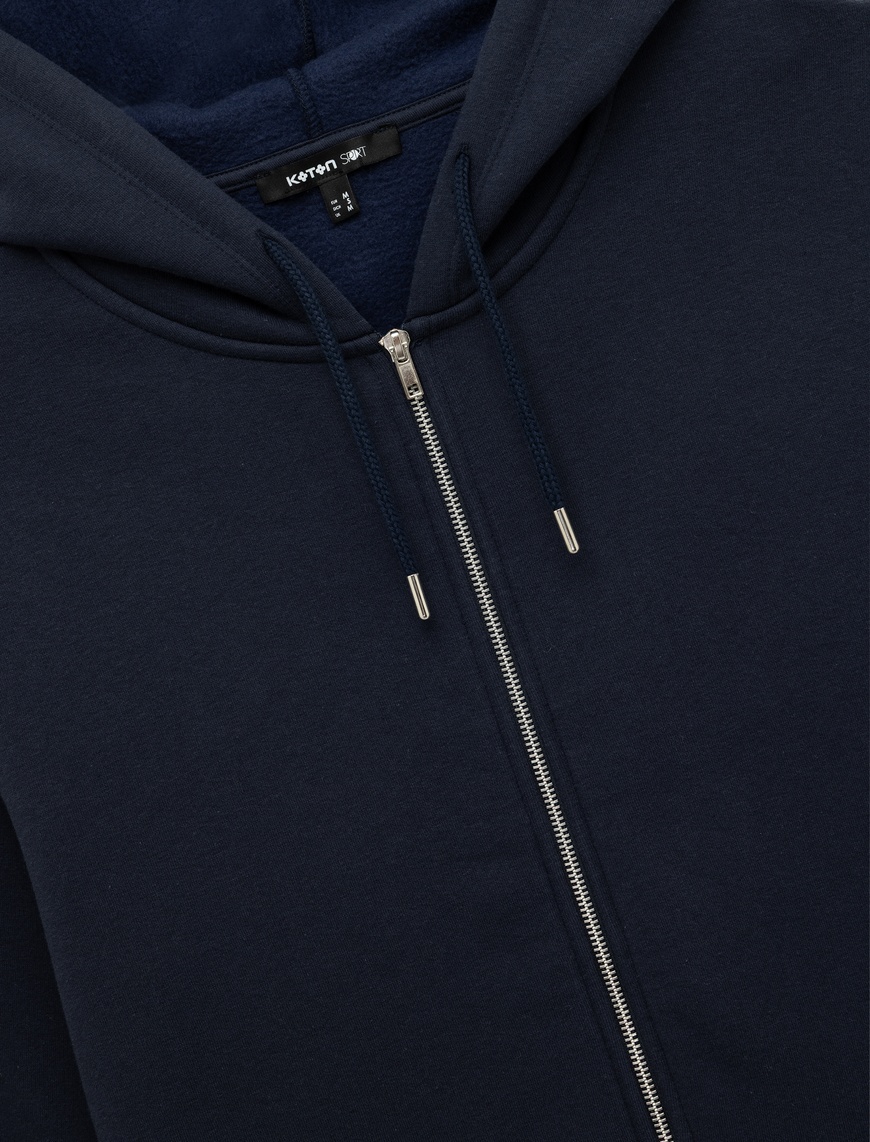  Uzun Kollu Fermuarlı Cep Detaylı Kapüşonlu Oversize Spor Sweatshirt