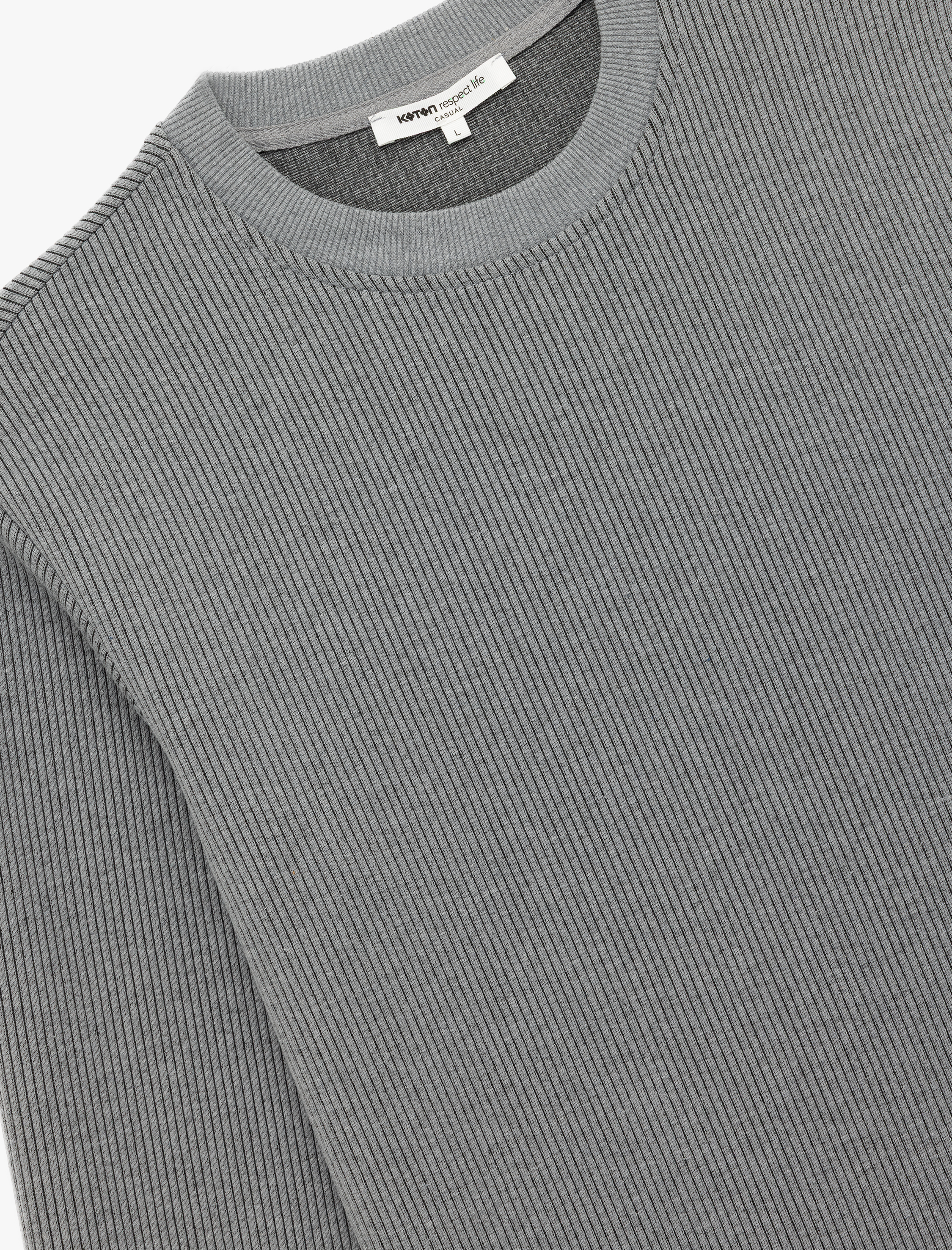   Dokulu Uzun Kollu Basic Bisiklet Yaka Sweatshirt