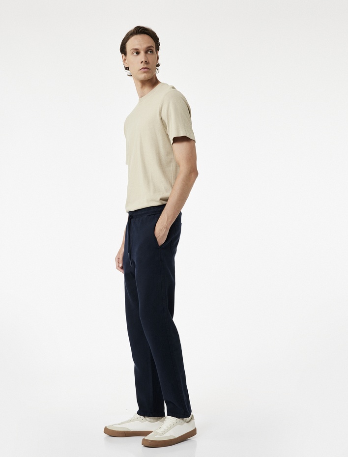  Pamuklu Cep Detaylı Beli Bağcıklı Pantolon