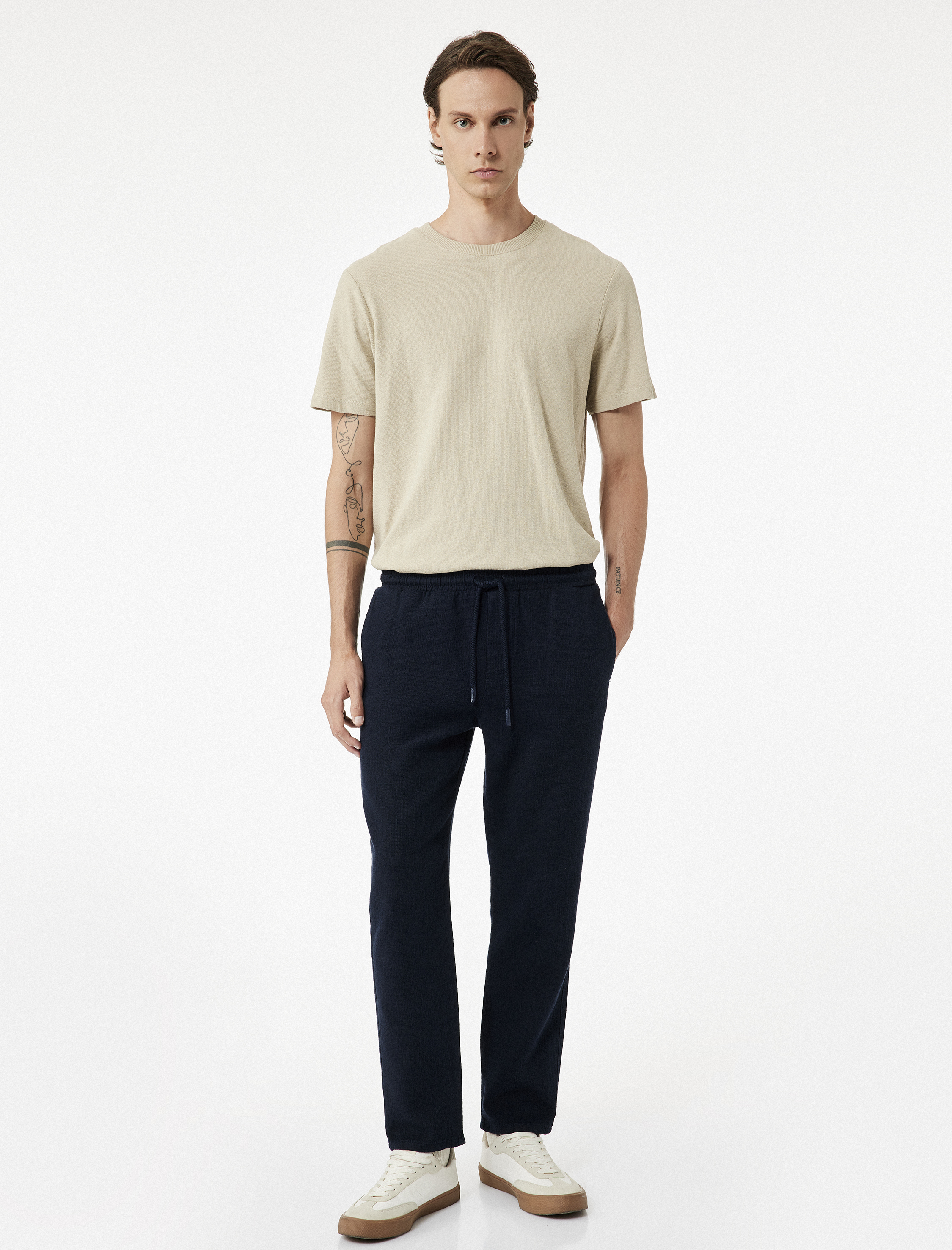   Pamuklu Cep Detaylı Beli Bağcıklı Pantolon