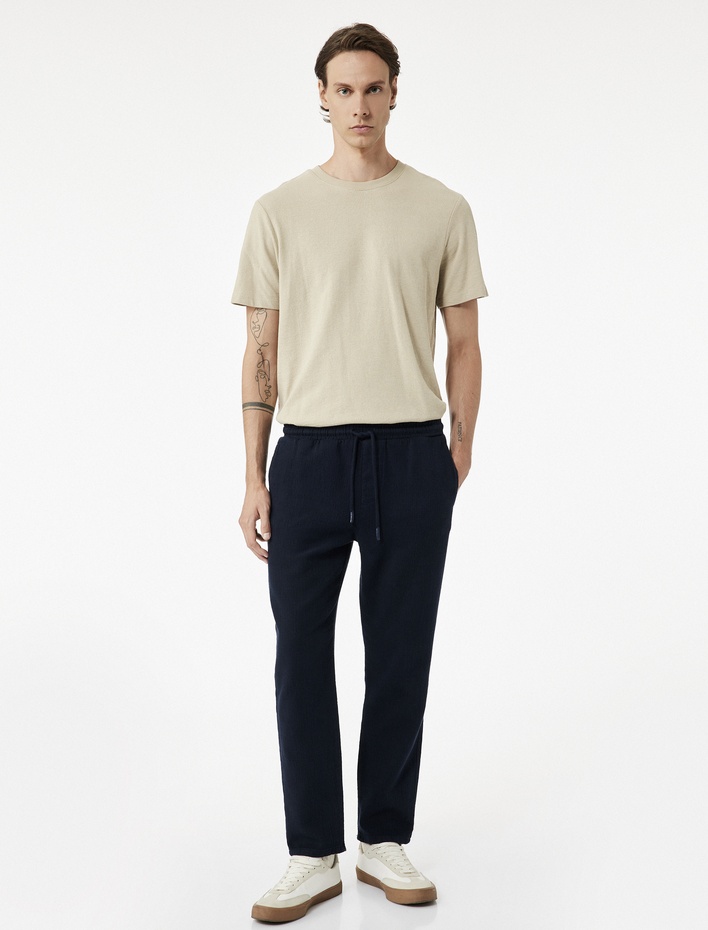  Pamuklu Cep Detaylı Beli Bağcıklı Pantolon