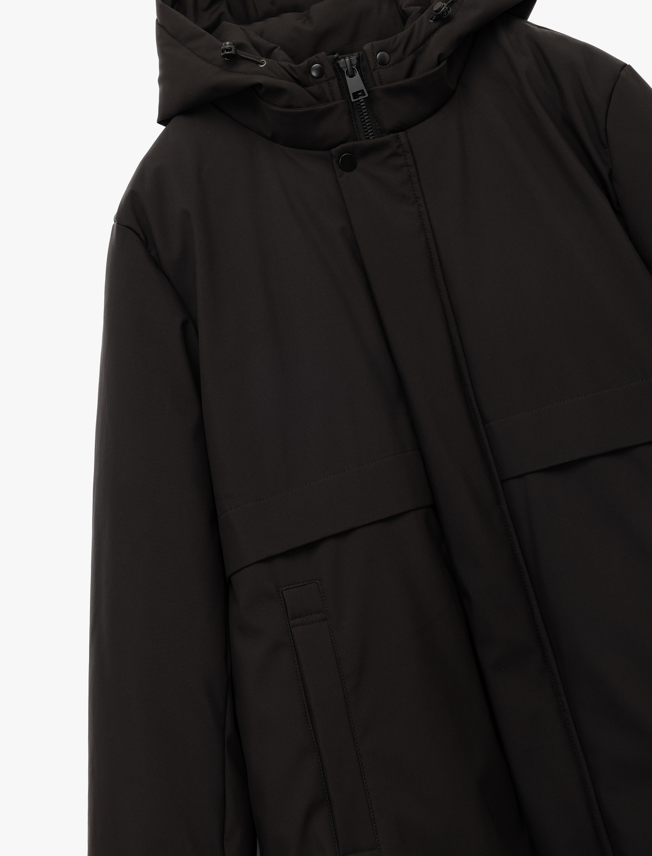   Uzun Kollu Baskılı Cepli Çıtçıt Düğme Detaylı Fermuarlı Kapüşonlu Parka