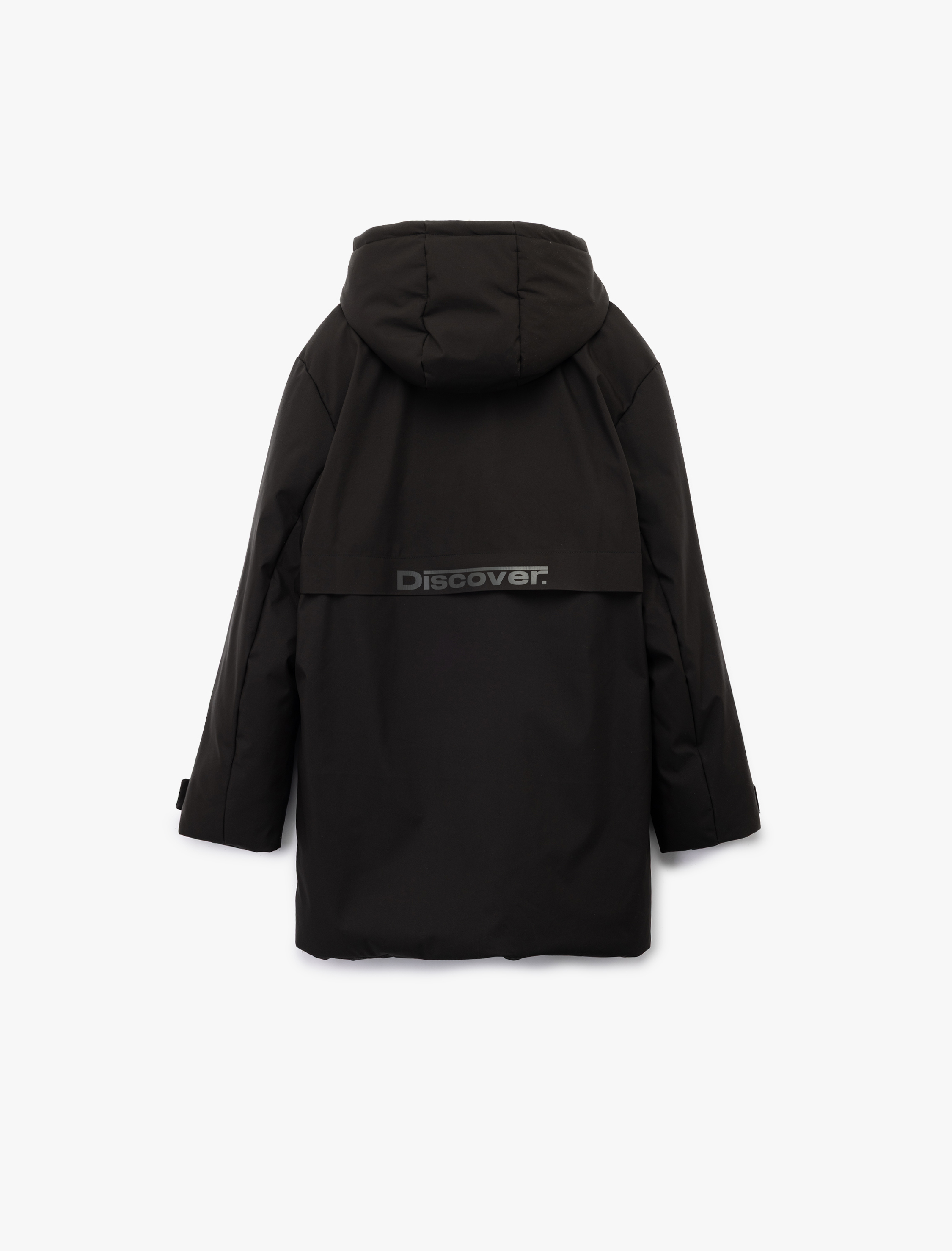   Uzun Kollu Baskılı Cepli Çıtçıt Düğme Detaylı Fermuarlı Kapüşonlu Parka