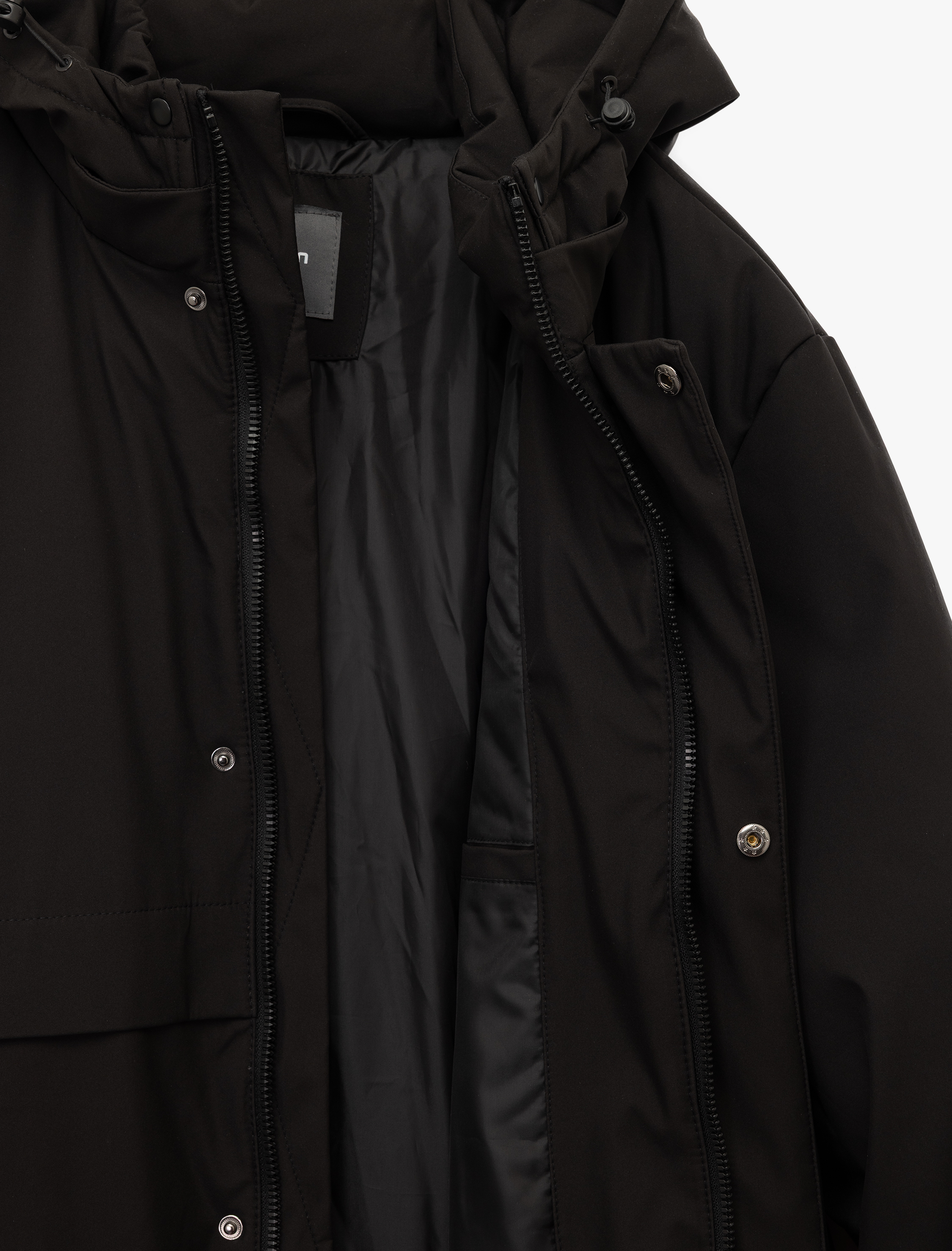   Uzun Kollu Baskılı Cepli Çıtçıt Düğme Detaylı Fermuarlı Kapüşonlu Parka