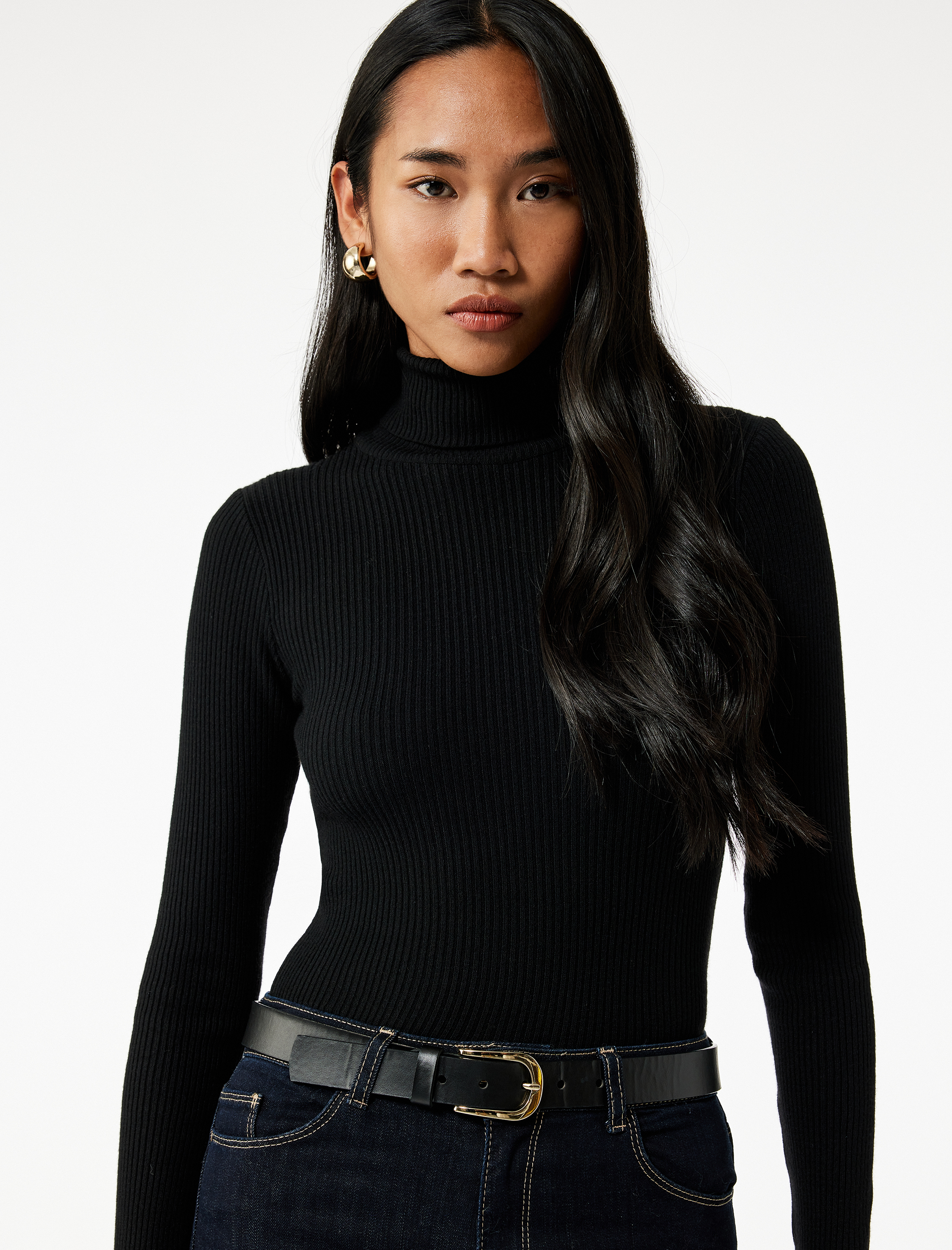   Uzun Kollu Viskon Karışımlı Balıkçı Yaka Kazak