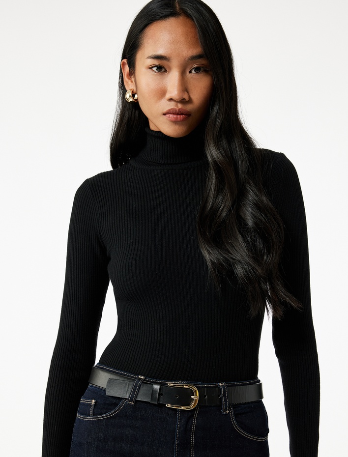  Uzun Kollu Viskon Karışımlı Balıkçı Yaka Kazak