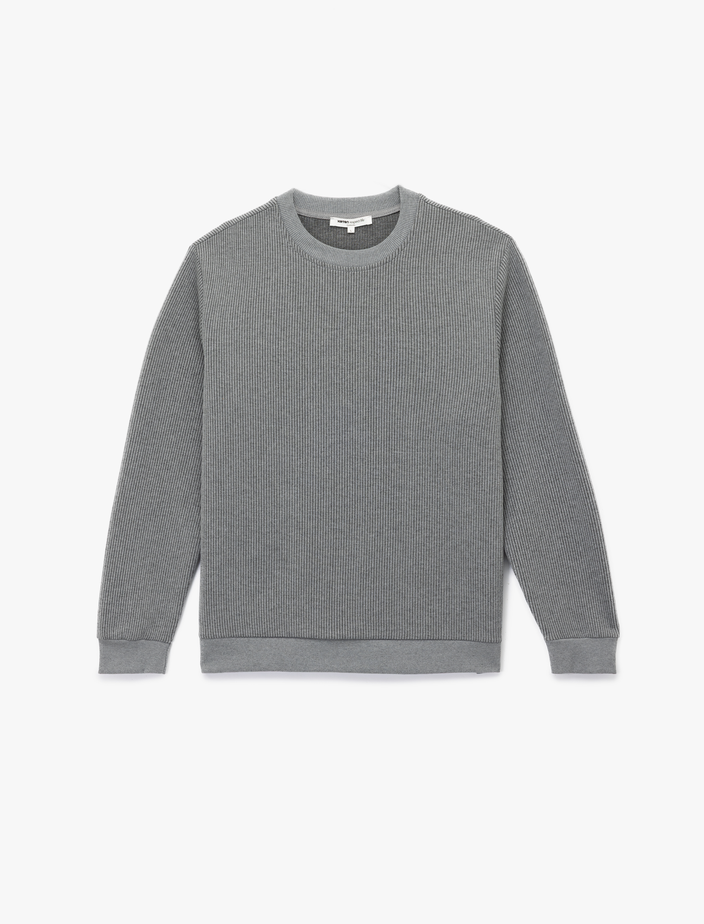   Dokulu Uzun Kollu Basic Bisiklet Yaka Sweatshirt