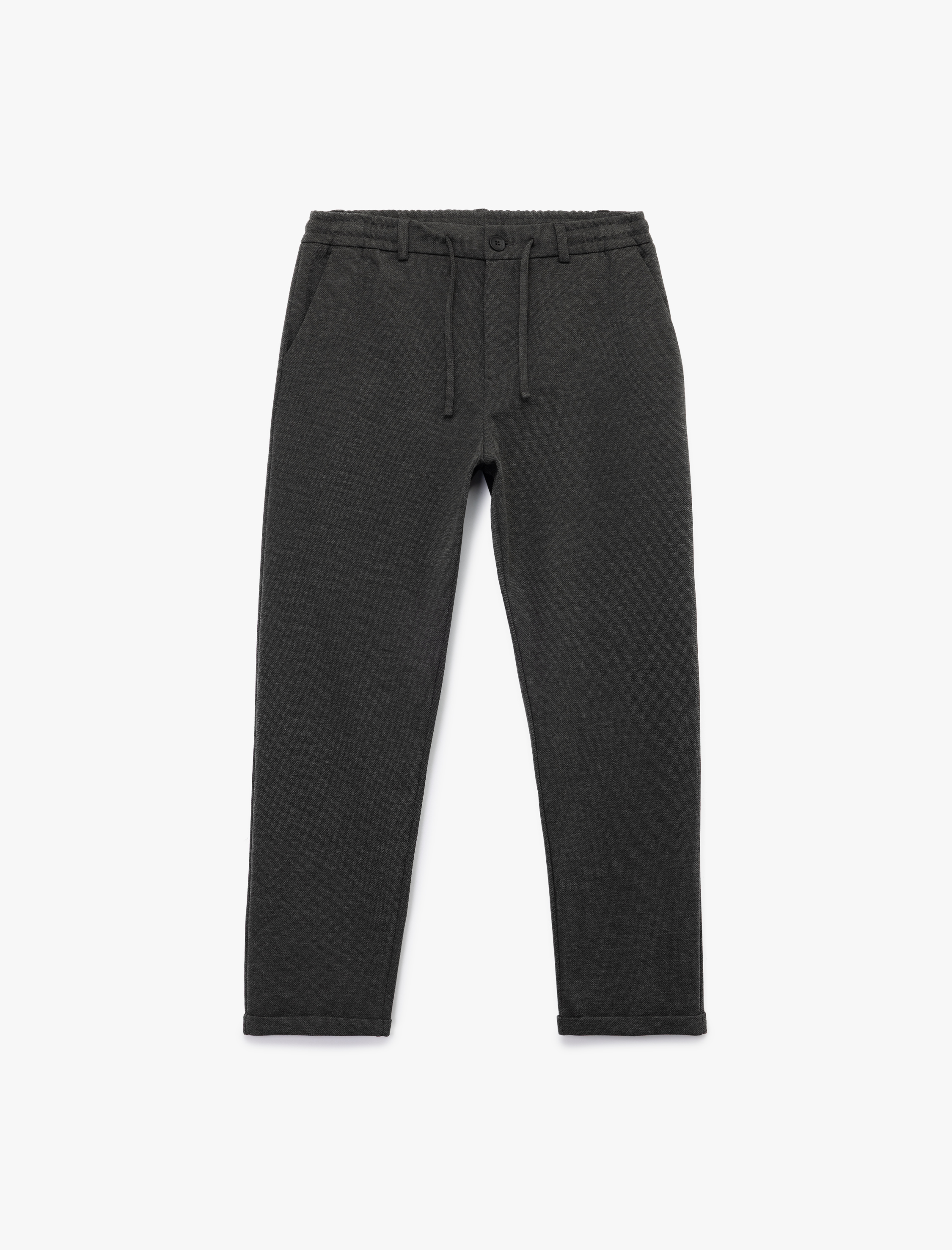   Beli Bağcıklı Düğmeli Pike Kumaş Cep Detaylı Duble Paça Slim Fit Pantolon