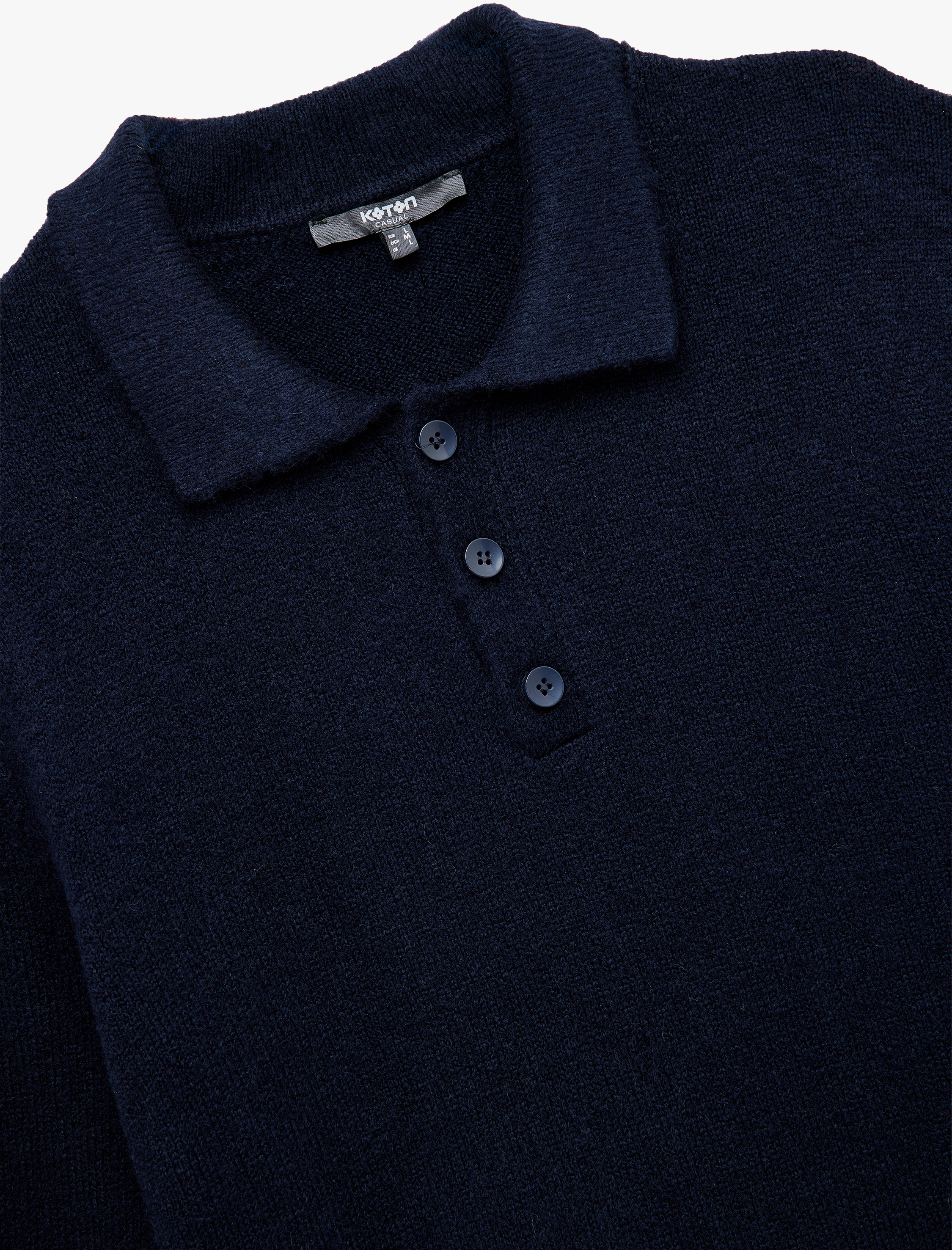   Uzun Kollu Düğmeli Polo Yaka Triko Kazak