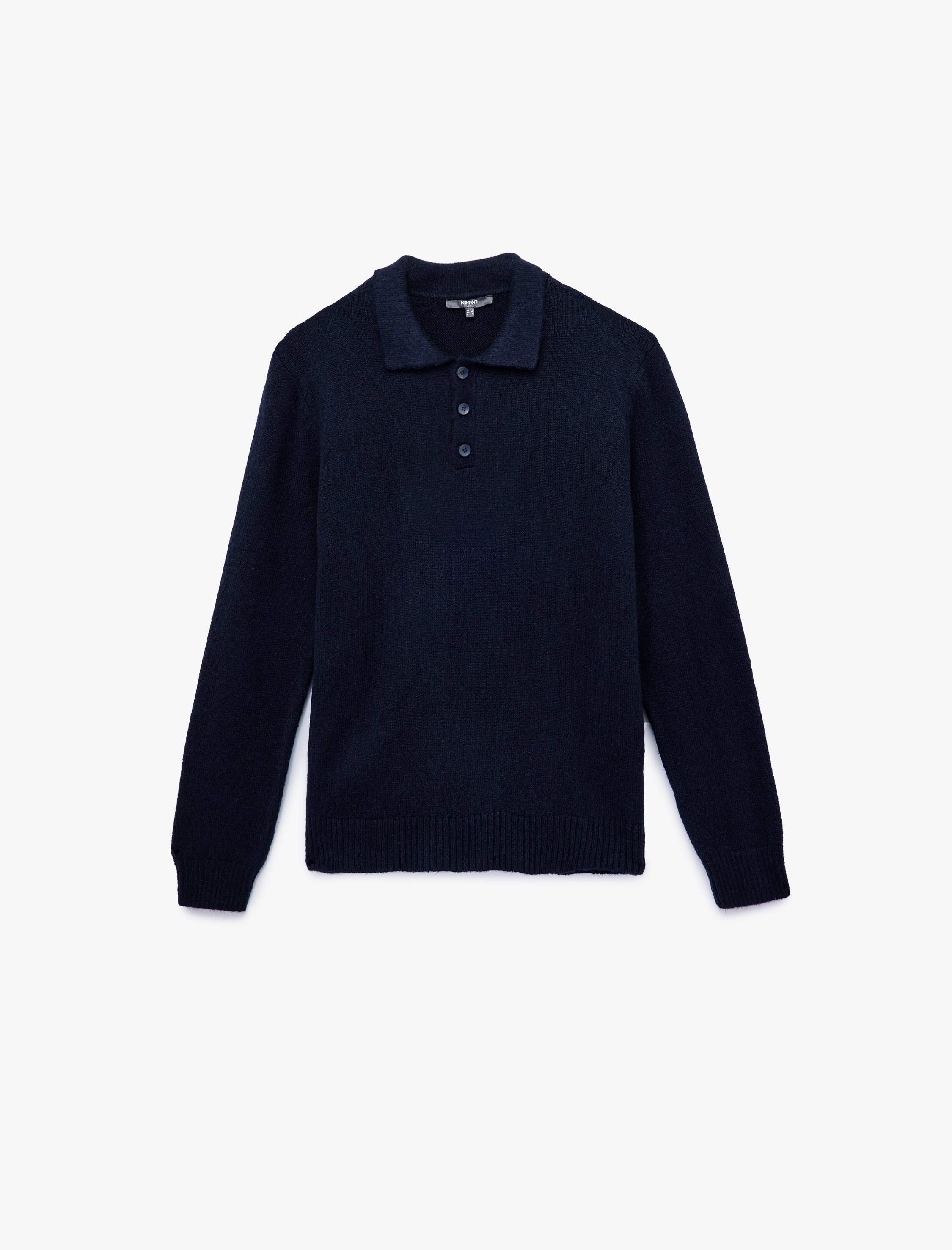   Uzun Kollu Düğmeli Polo Yaka Triko Kazak