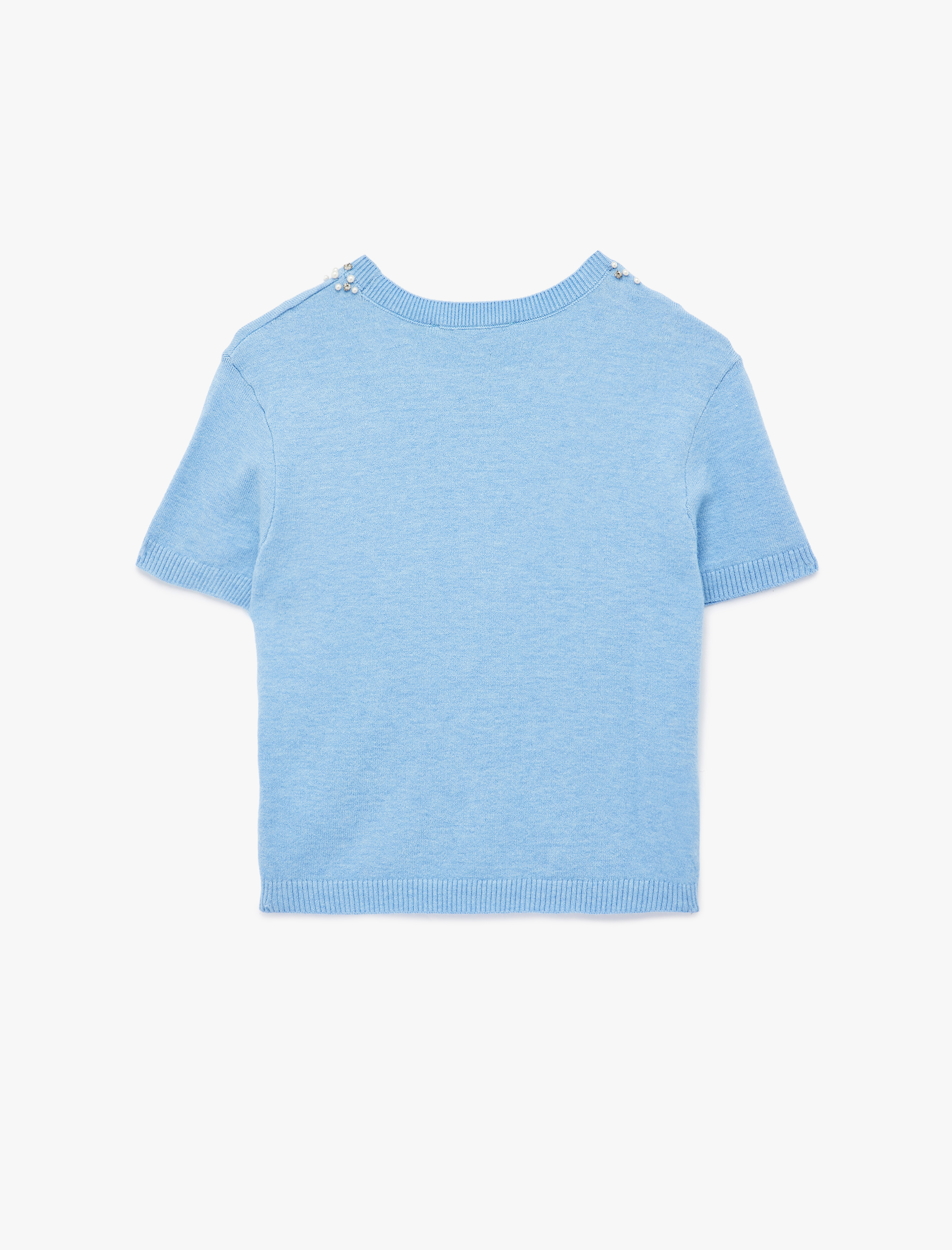   Viskon Karışımlı Boncuk Detaylı Kısa Kollu Triko Kazak