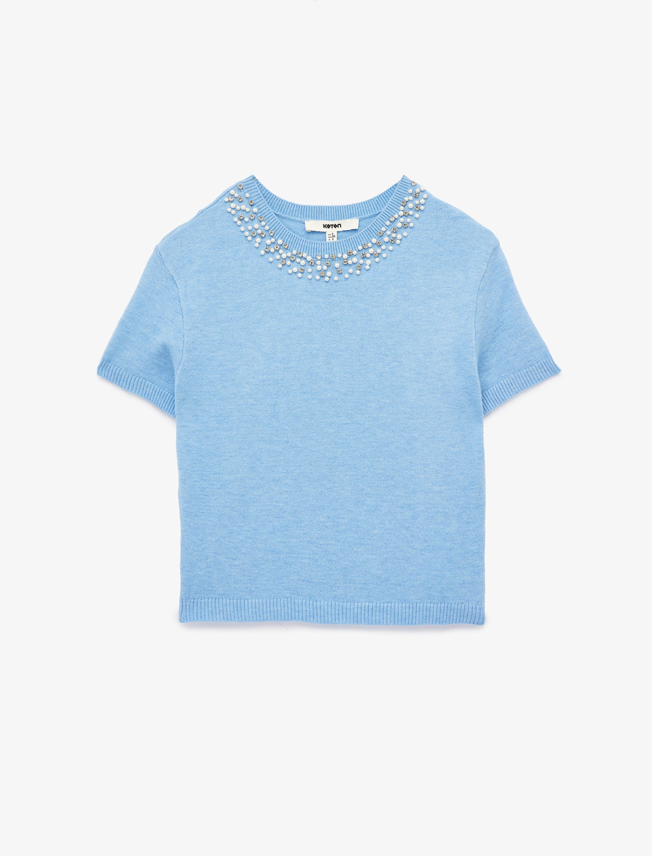   Viskon Karışımlı Boncuk Detaylı Kısa Kollu Triko Kazak