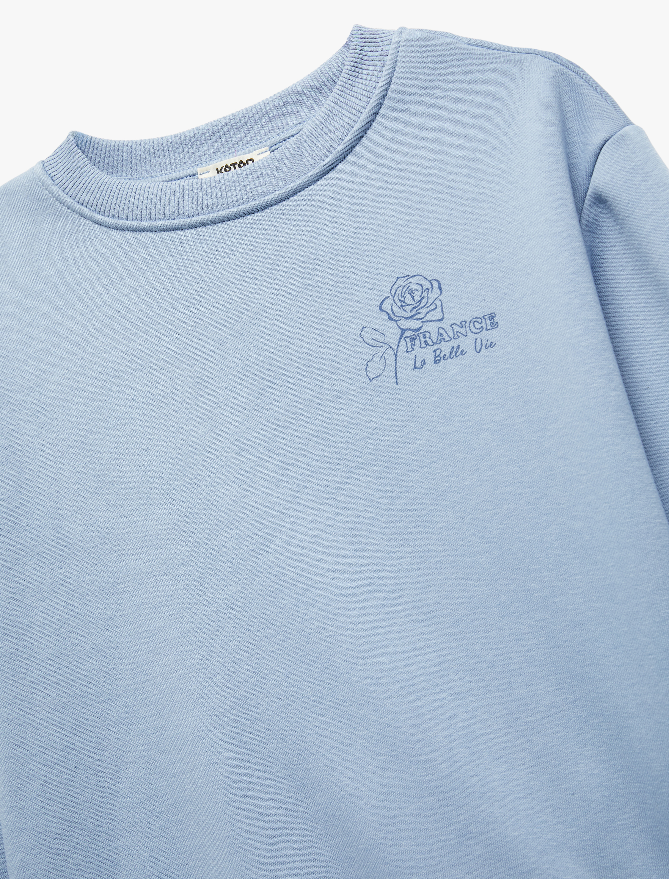  Kız Çocuk Pamuklu Uzun Kollu Bisiklet Yaka Baskılı Sweatshirt