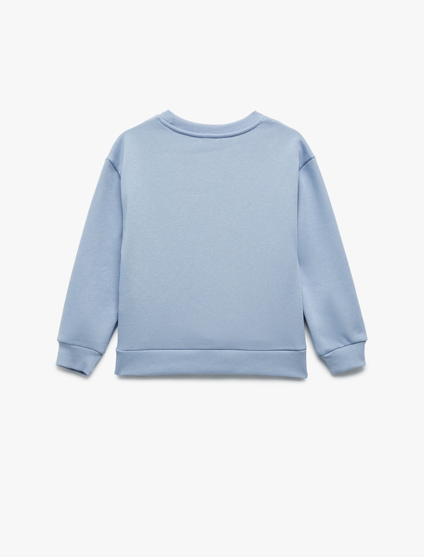  Kız Çocuk Pamuklu Uzun Kollu Bisiklet Yaka Baskılı Sweatshirt