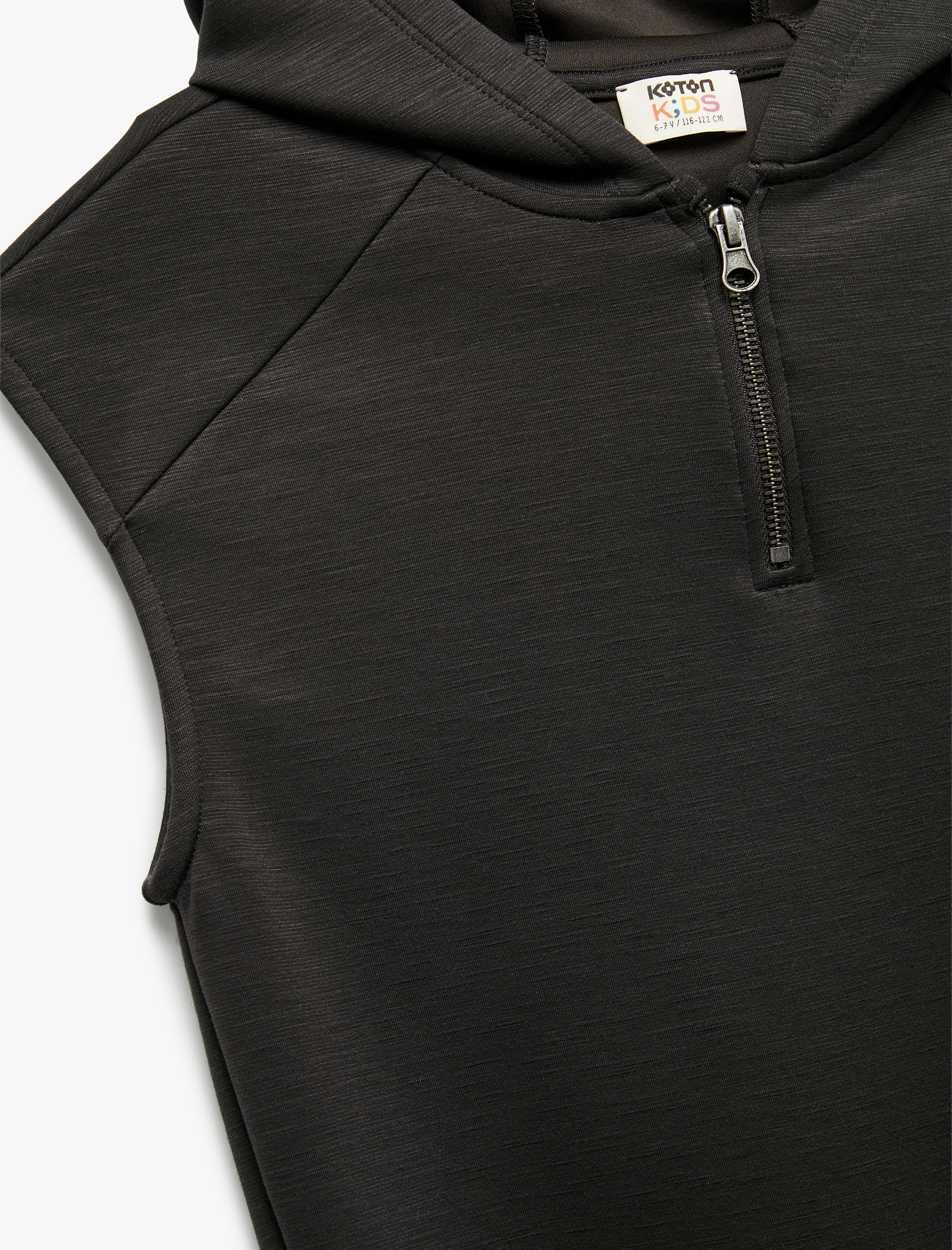  Erkek Çocuk Fermuar Detaylı Viskon Karışımlı Kolsuz Kapşonlu Sweatshirt