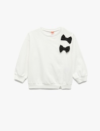 Şardonlu Uzun Kollu Bisiklet Yaka Fiyonklu Sweatshirt