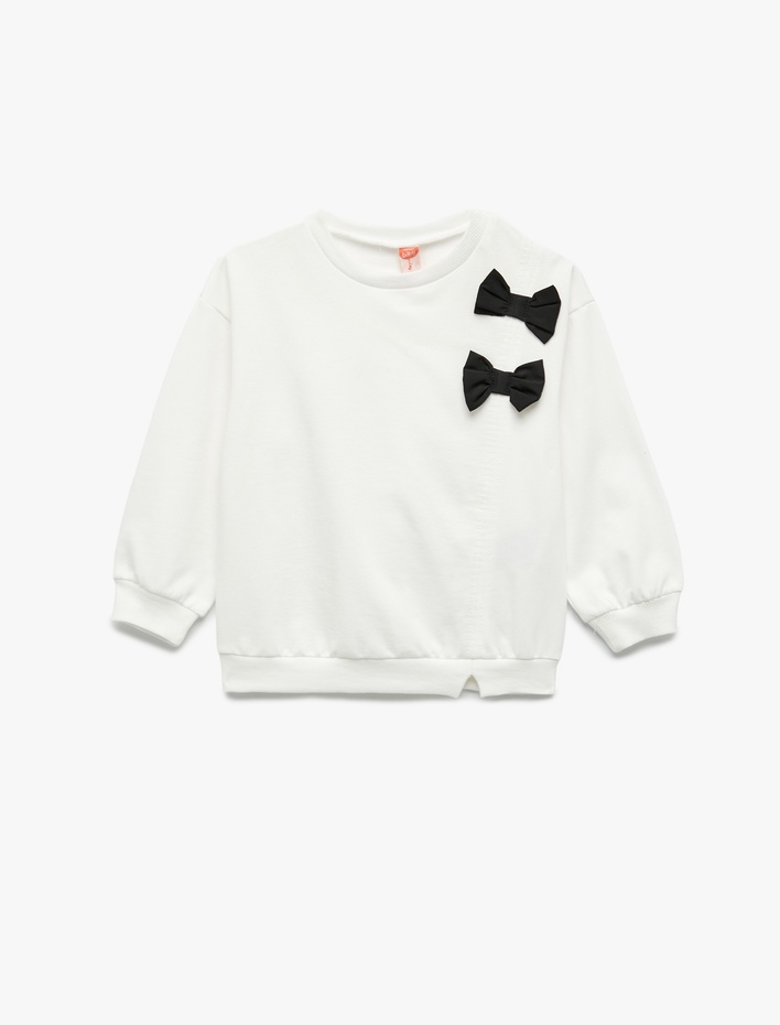 Kız Bebek Şardonlu Uzun Kollu Bisiklet Yaka Fiyonklu Sweatshirt