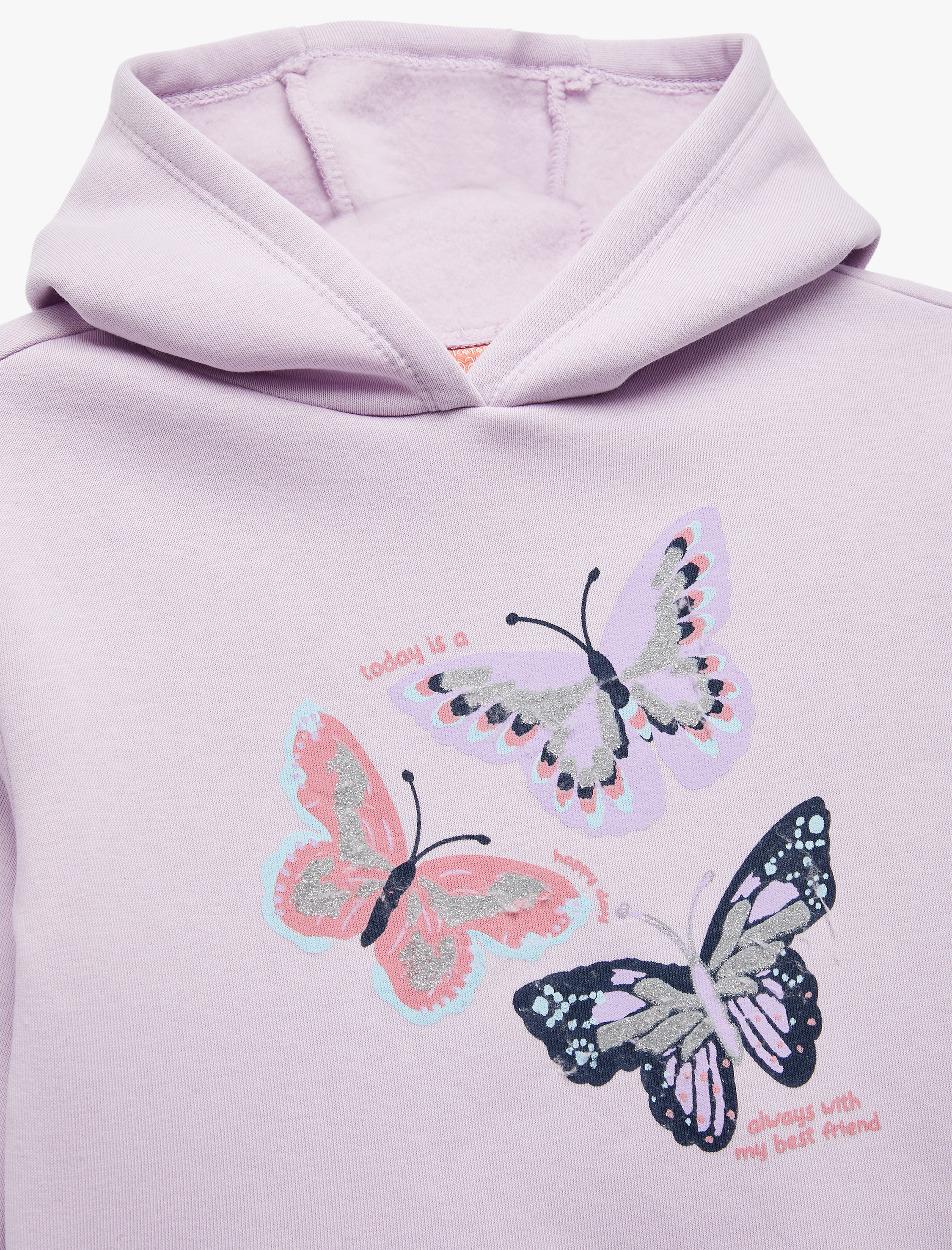  Kız Bebek Uzun Kollu Kapşonlu Kelebek Baskılı Sweatshirt