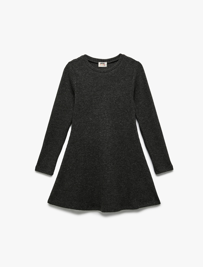 Kız Çocuk Bisiklet Yaka Viskon Karışımlı Uzun Kollu Elbise