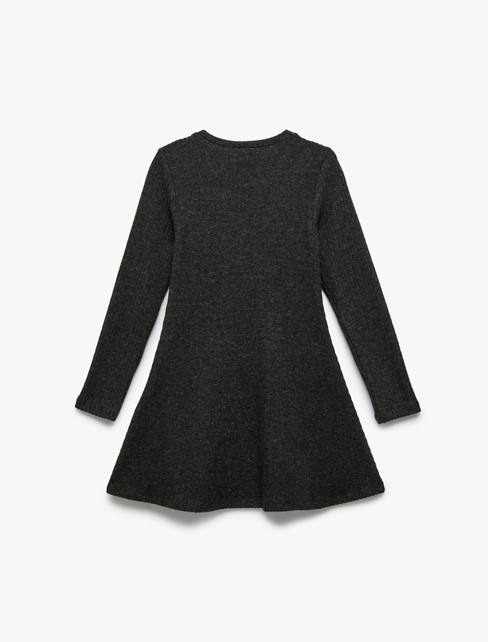 Kız Çocuk Bisiklet Yaka Viskon Karışımlı Uzun Kollu Elbise