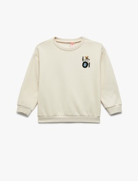 Baskılı Uzun Kollu Bisiklet Yaka Şardonlu Sweatshirt