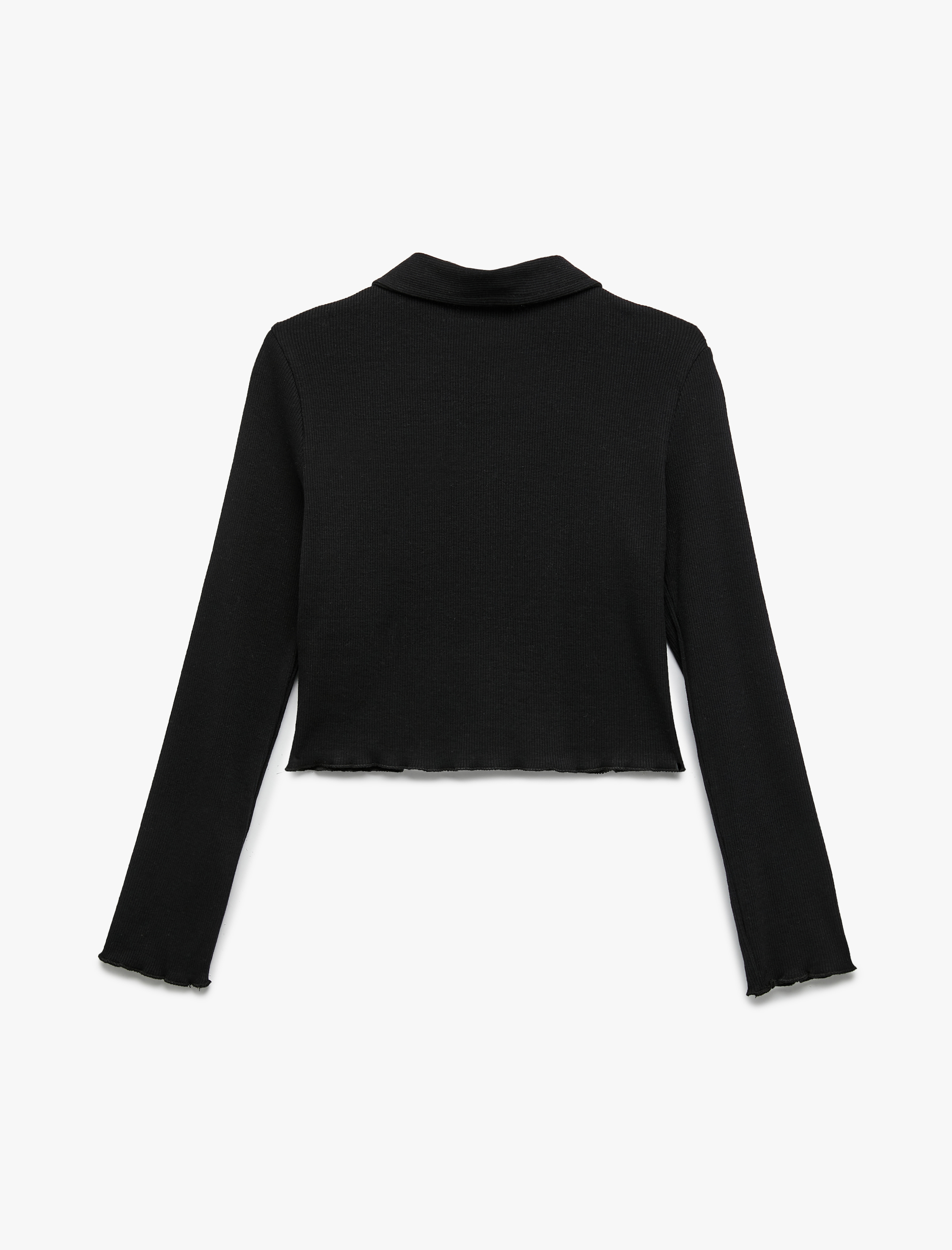  Kız Çocuk Pamuklu Uzun Kollu Gömlek Yaka Crop Tişört