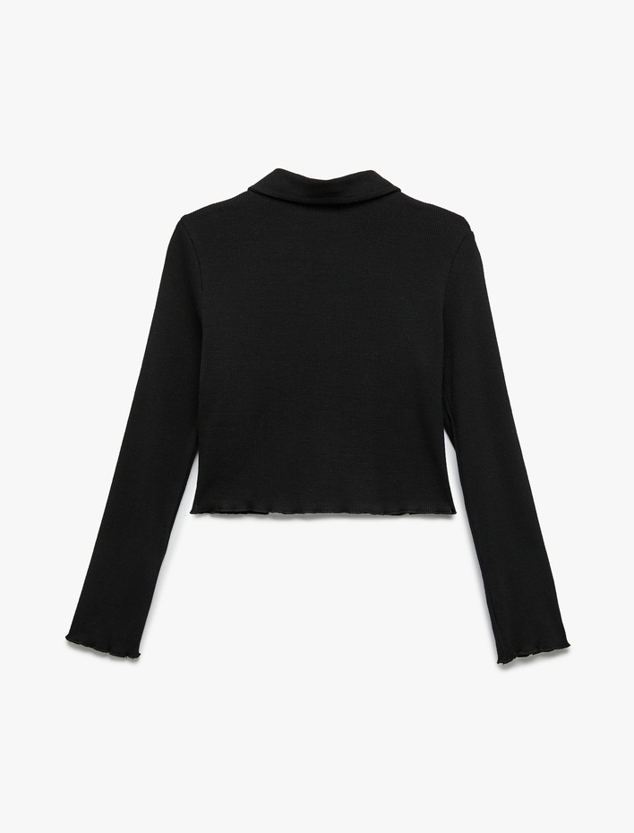 Kız Çocuk Pamuklu Uzun Kollu Gömlek Yaka Crop Tişört