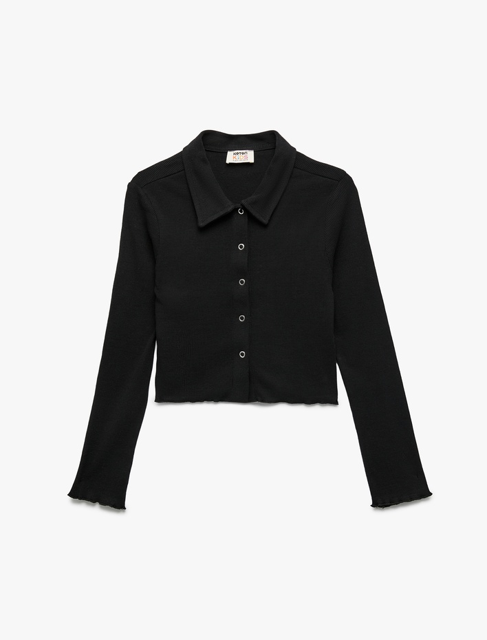 Kız Çocuk Pamuklu Uzun Kollu Gömlek Yaka Crop Tişört