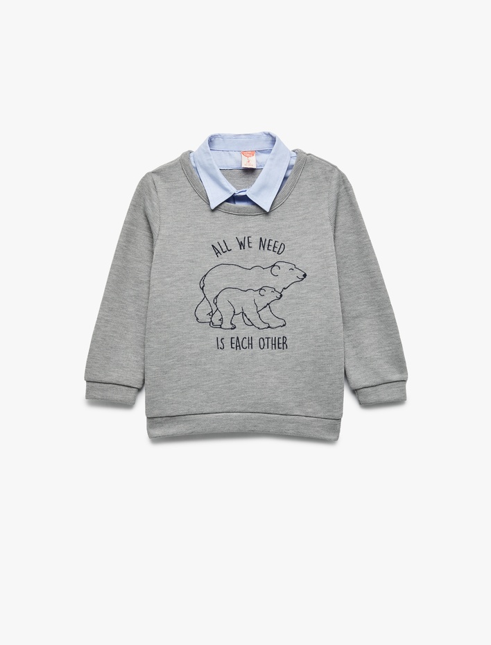 Erkek Bebek Uzun Kollu Gömlek Yaka Baskılı Sweatshirt