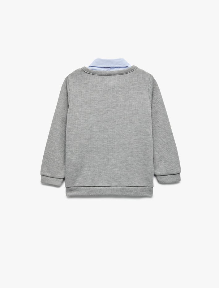 Erkek Bebek Uzun Kollu Gömlek Yaka Baskılı Sweatshirt