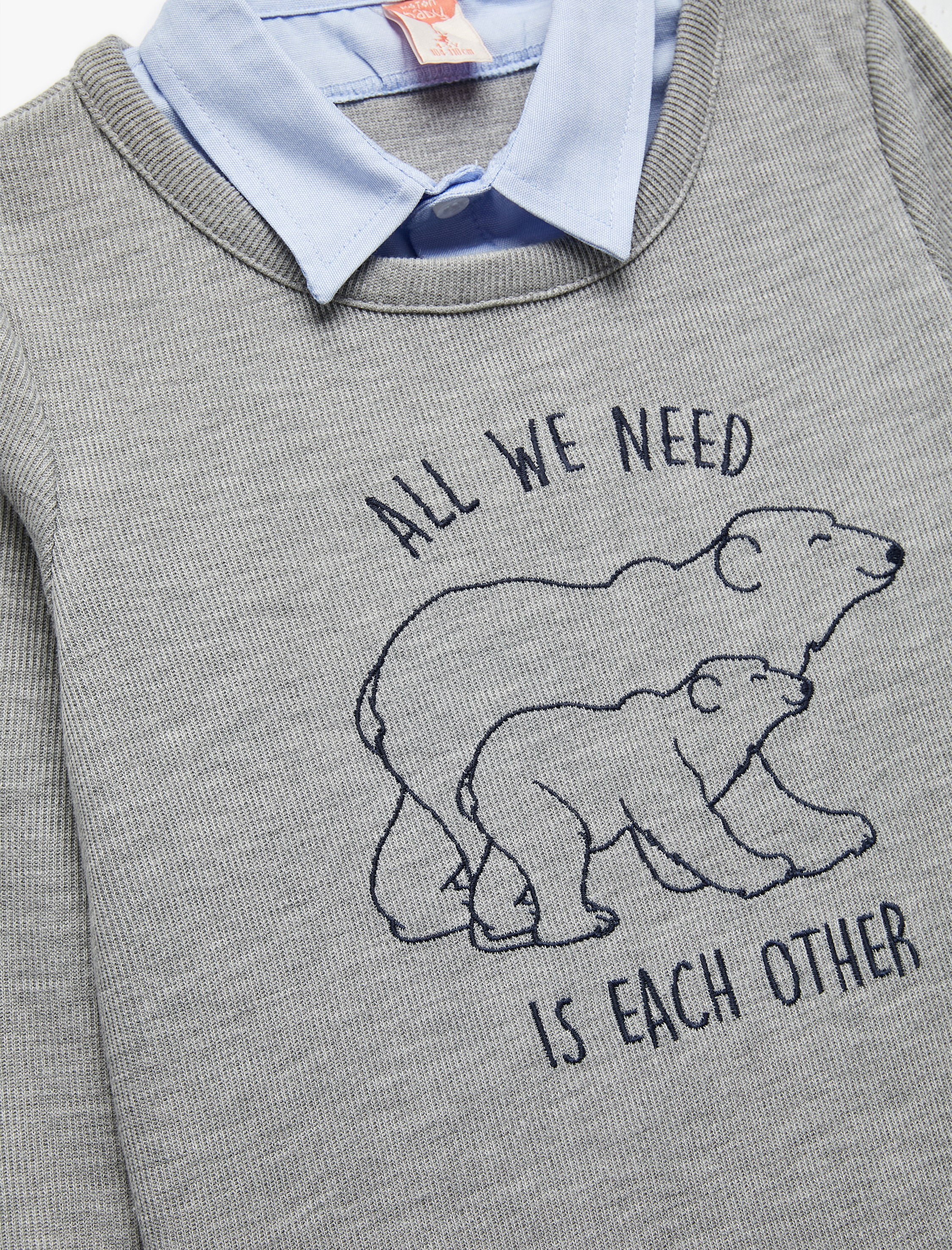  Erkek Bebek Uzun Kollu Gömlek Yaka Baskılı Sweatshirt