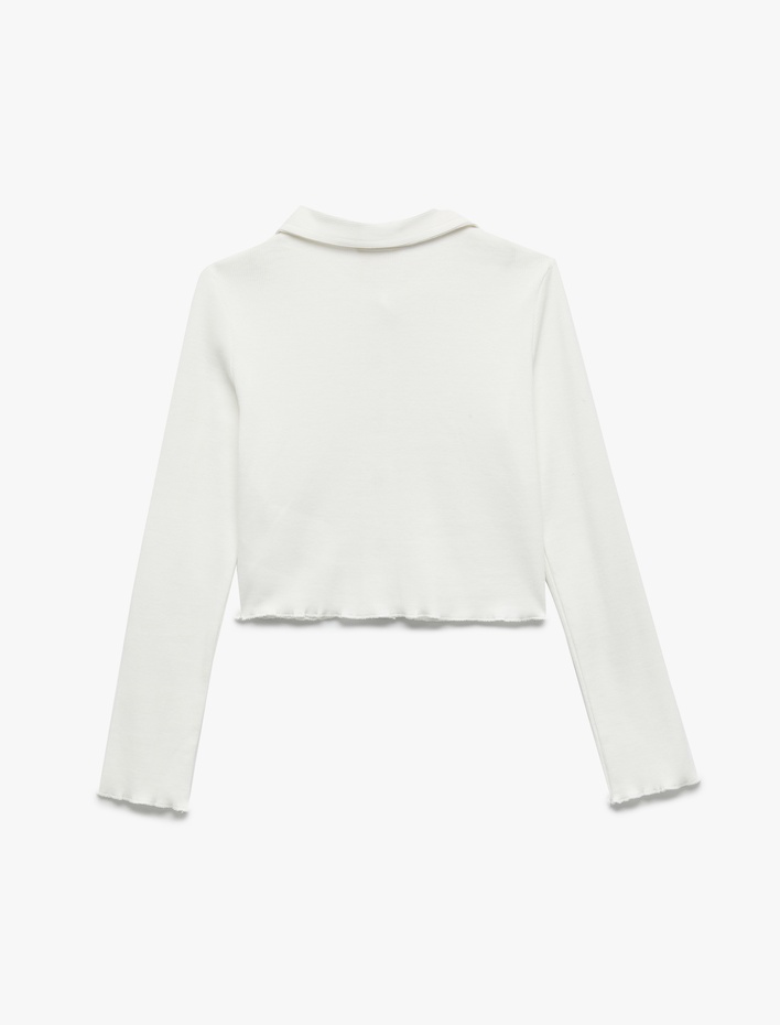 Kız Çocuk Pamuklu Uzun Kollu Gömlek Yaka Crop Tişört