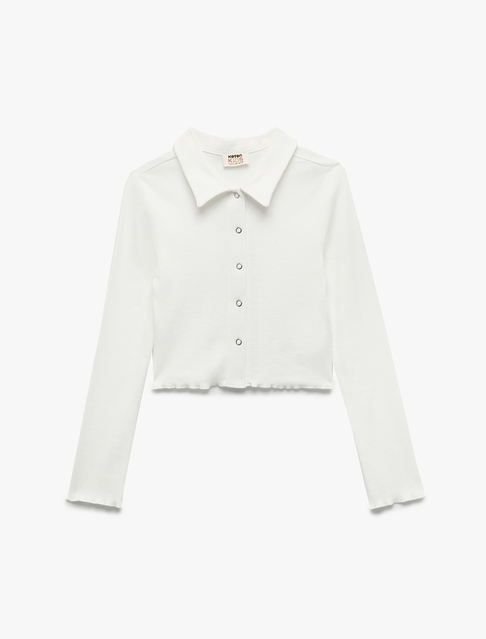 Kız Çocuk Pamuklu Uzun Kollu Gömlek Yaka Crop Tişört