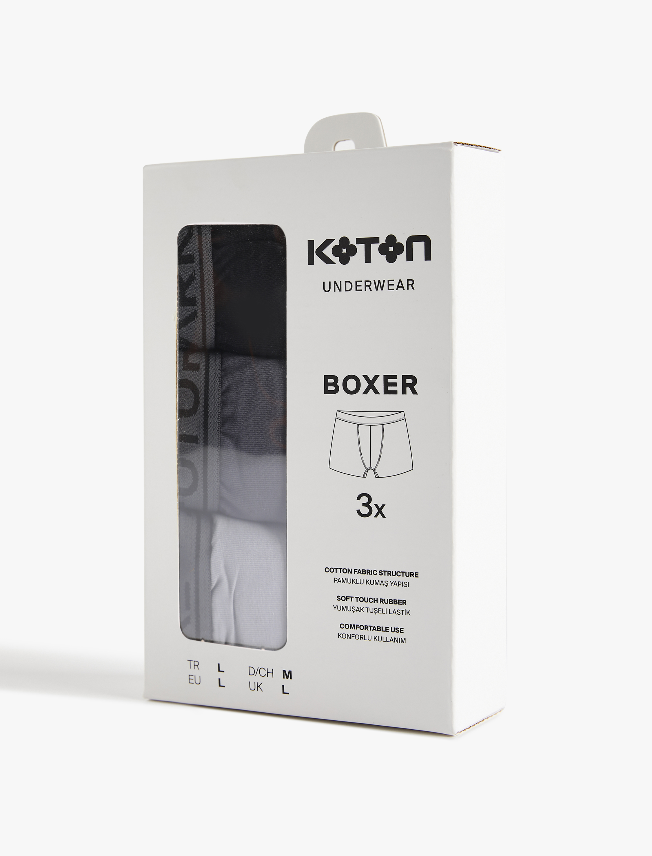   Pamuklu Baskılı Lastikli 3'lü Boxer Seti