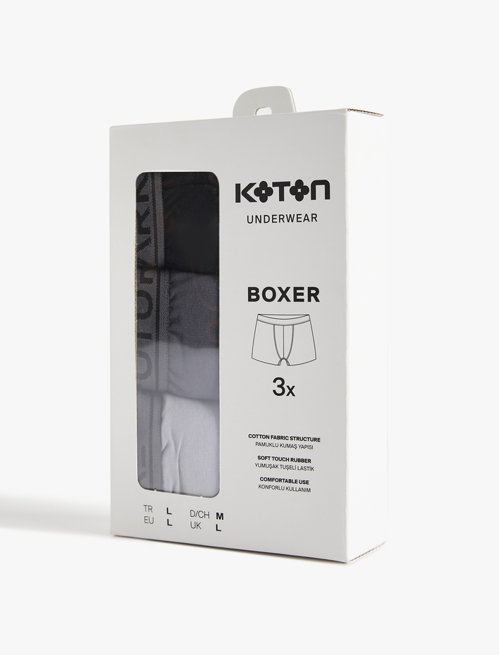  Pamuklu Baskılı Lastikli 3'lü Boxer Seti