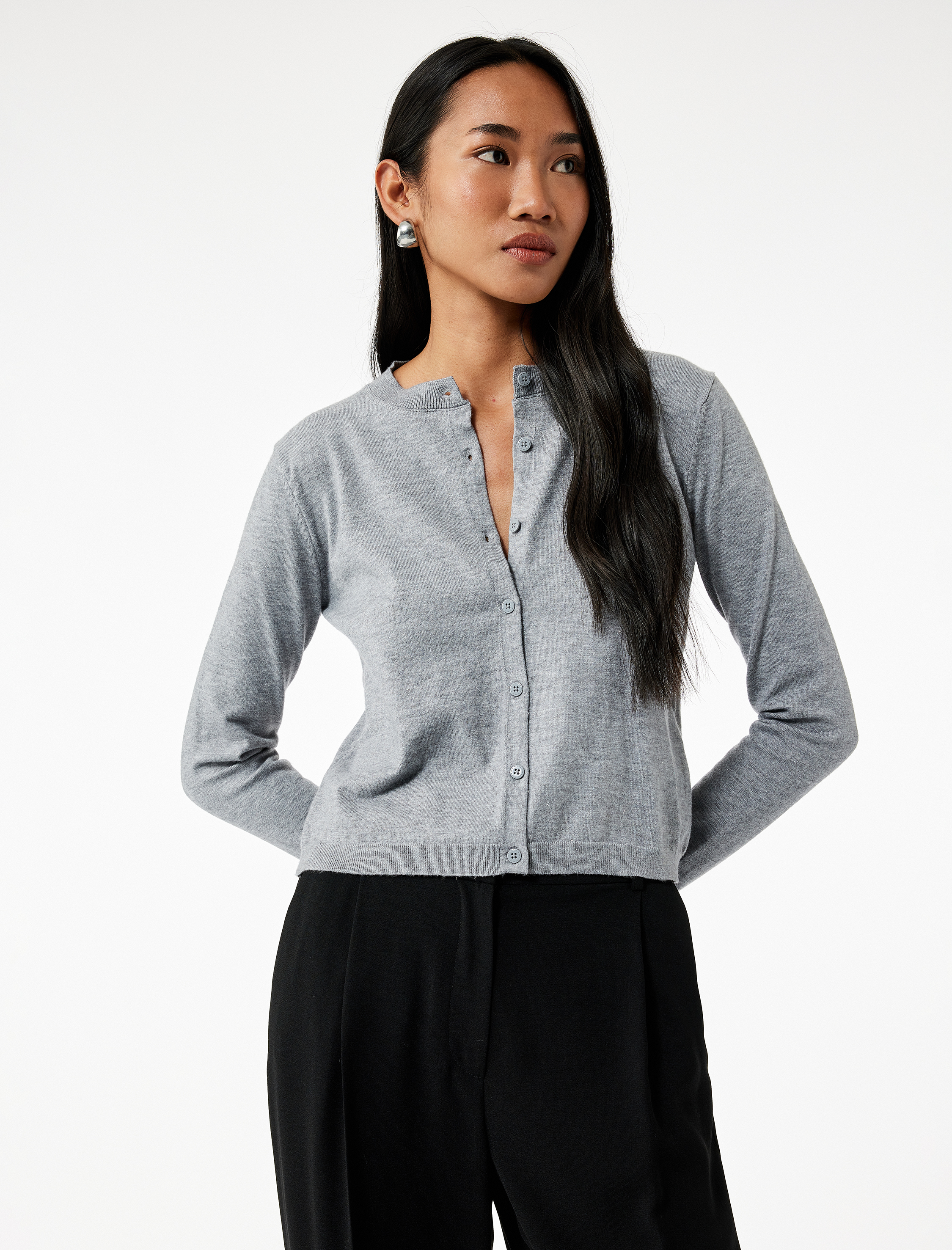   Regular Fit Uzun Kollu Bisiklet Yaka Triko Hırka