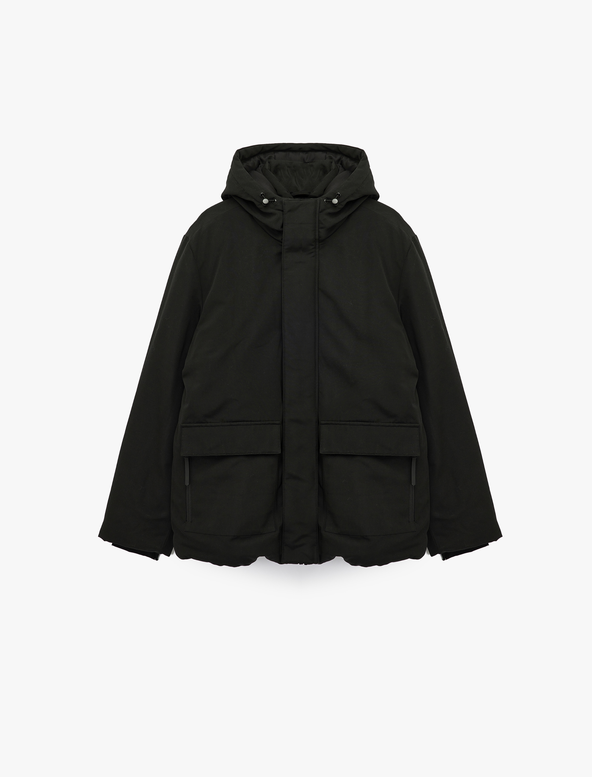 Çıtçıt Düğme Detaylı Fermuarlı Cepli Kapüşonlu Kışlık Şişme Ceket