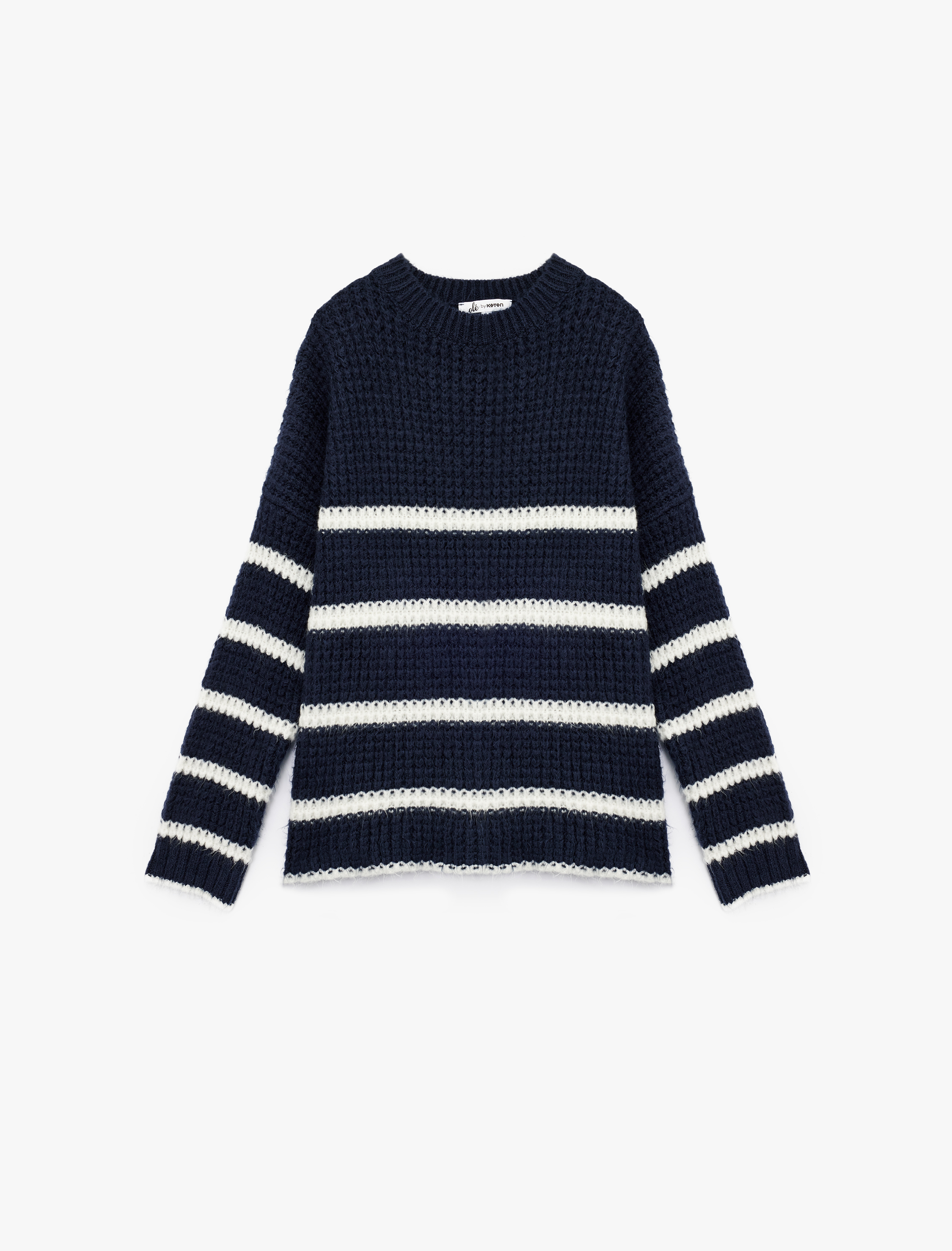   Şerit Desenli Bisiklet Yaka Uzun Kollu Triko Kazak