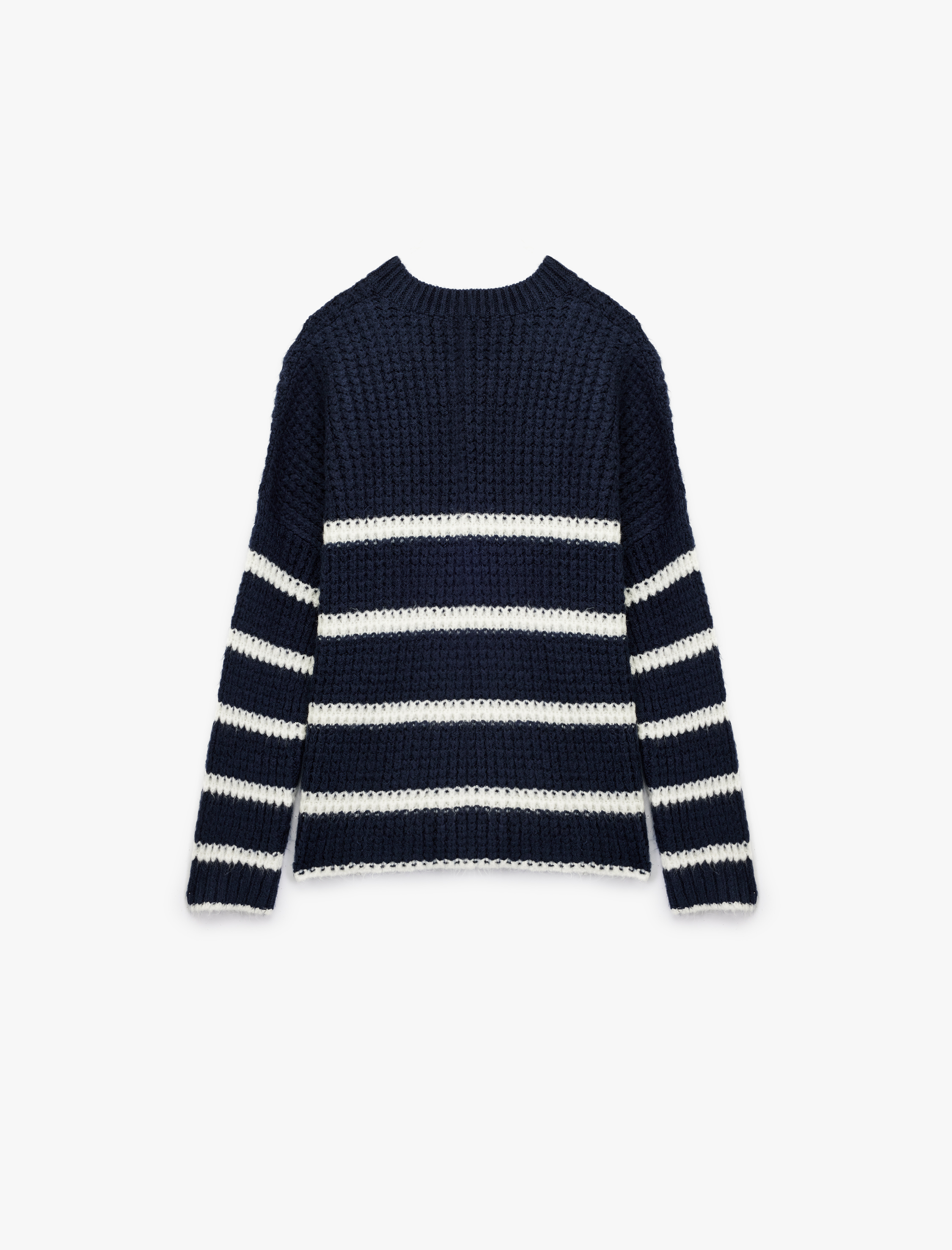   Şerit Desenli Bisiklet Yaka Uzun Kollu Triko Kazak