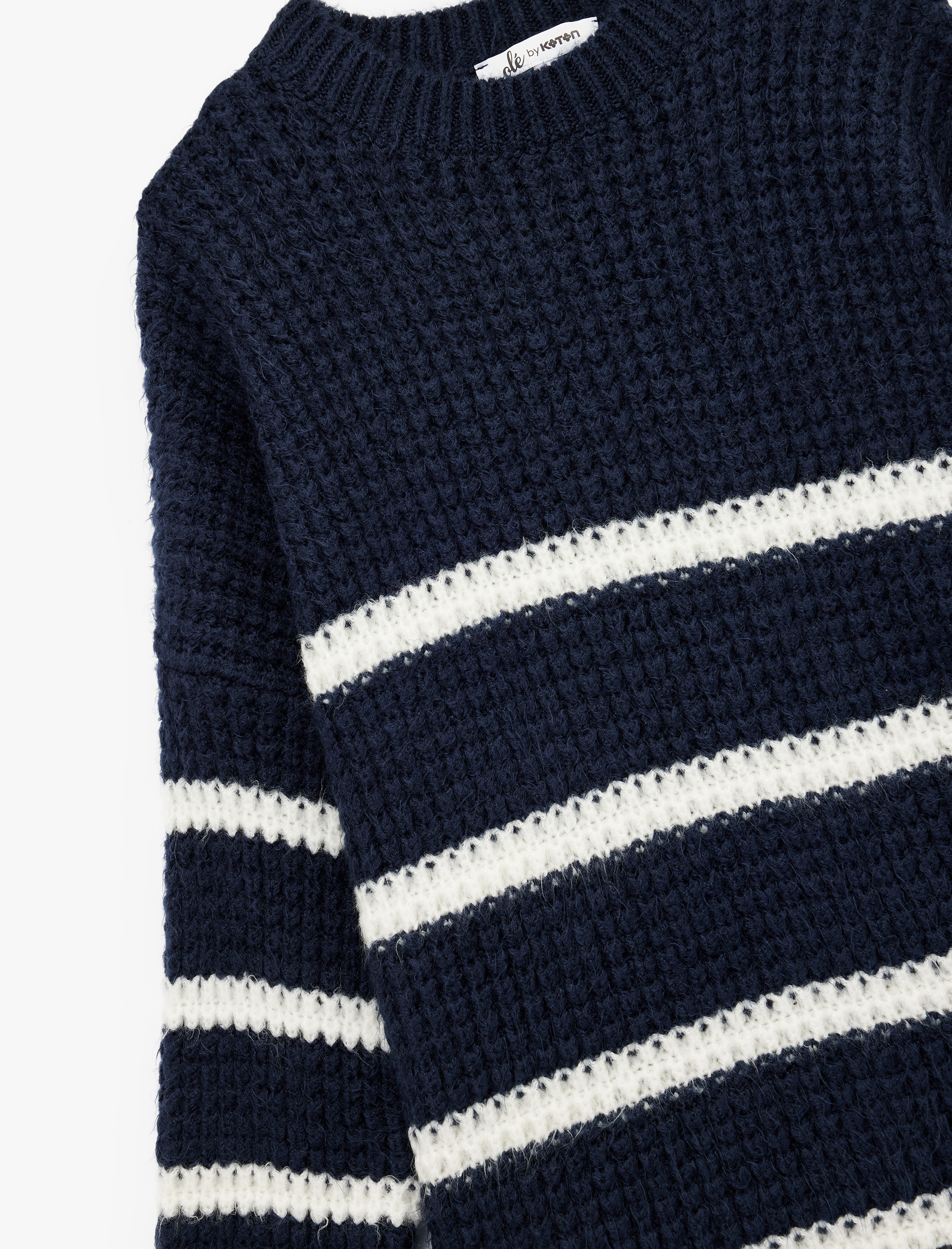   Şerit Desenli Bisiklet Yaka Uzun Kollu Triko Kazak