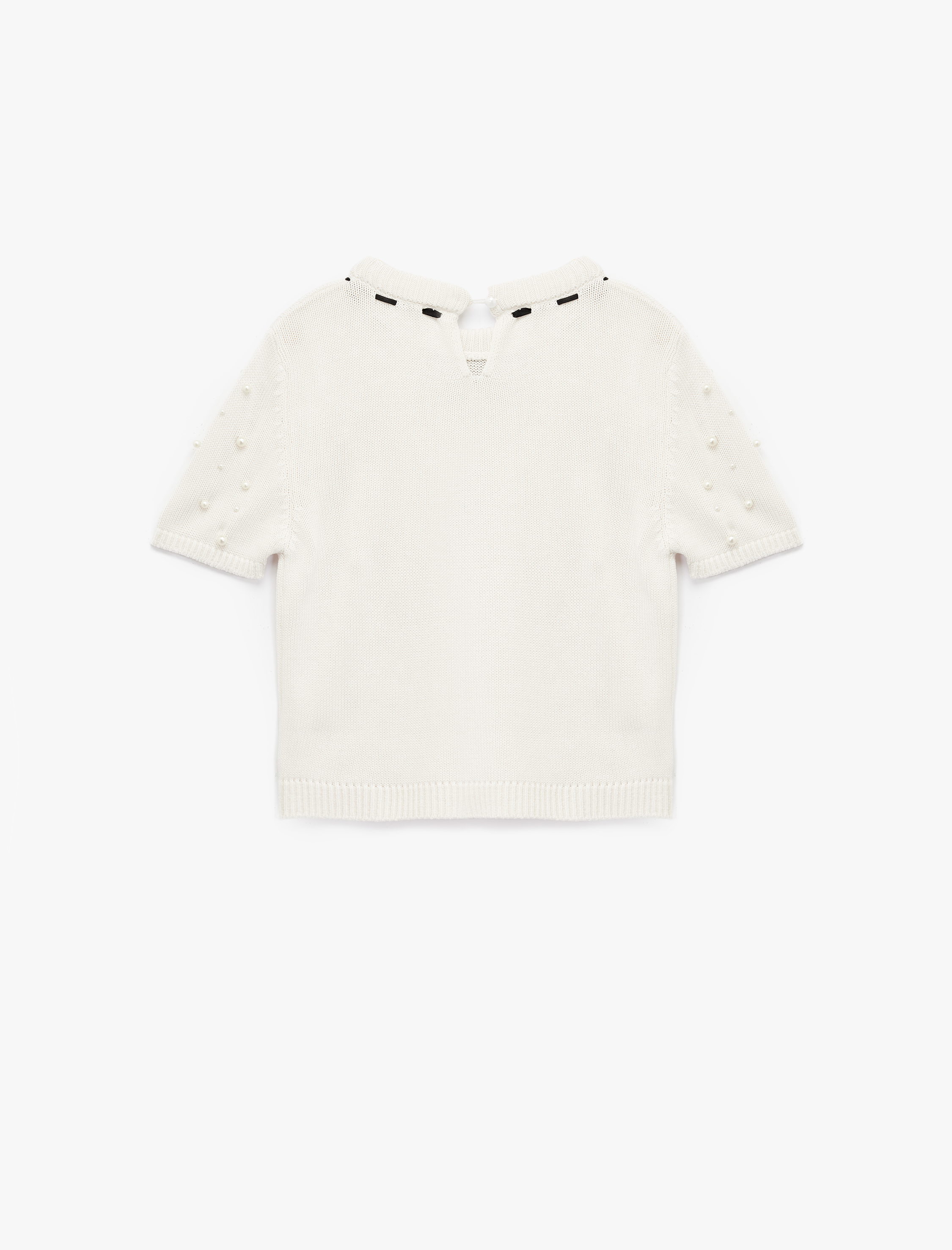   İnci Detaylı Fiyonklu Kısa Kollu Bisiklet Yaka Triko Kazak