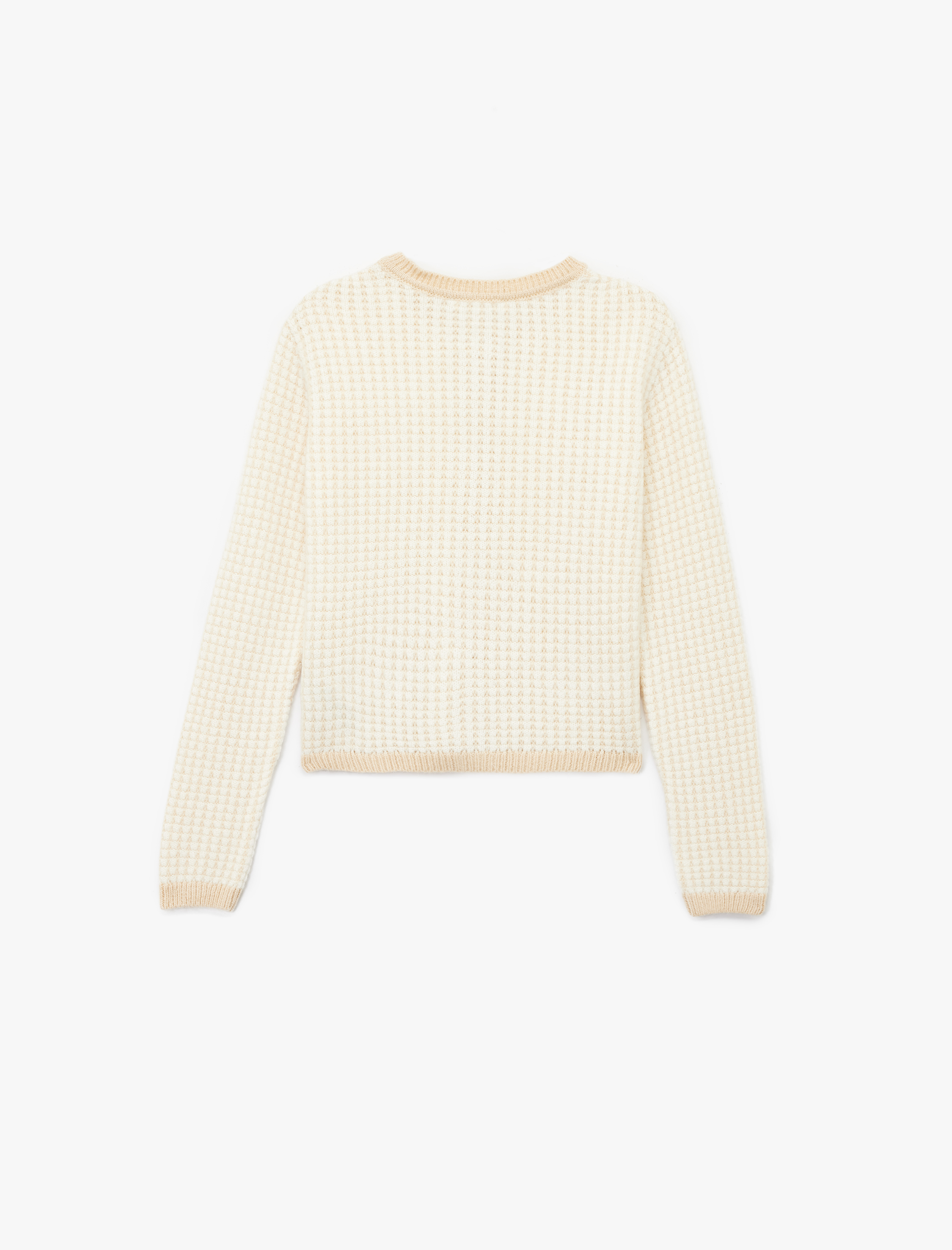   Düğmeli Cep Detaylı Minimal Desenli Uzun Kollu Bisiklet Yaka Triko Hırka